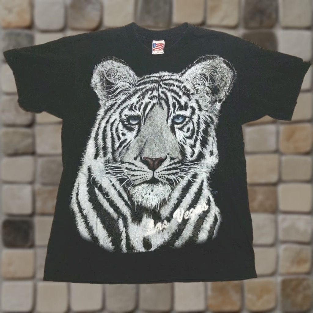 Vintage VINTAGE Trinity BLUE EYED WHITE TIGER Single Stitch T-SHIRT XL Black Knit Cotton Graphic Print Men T-Shirt 90s Tiger Pattern 1994 XL Mens Size US XL / EU 56 / 4 - 1 Thumbnail