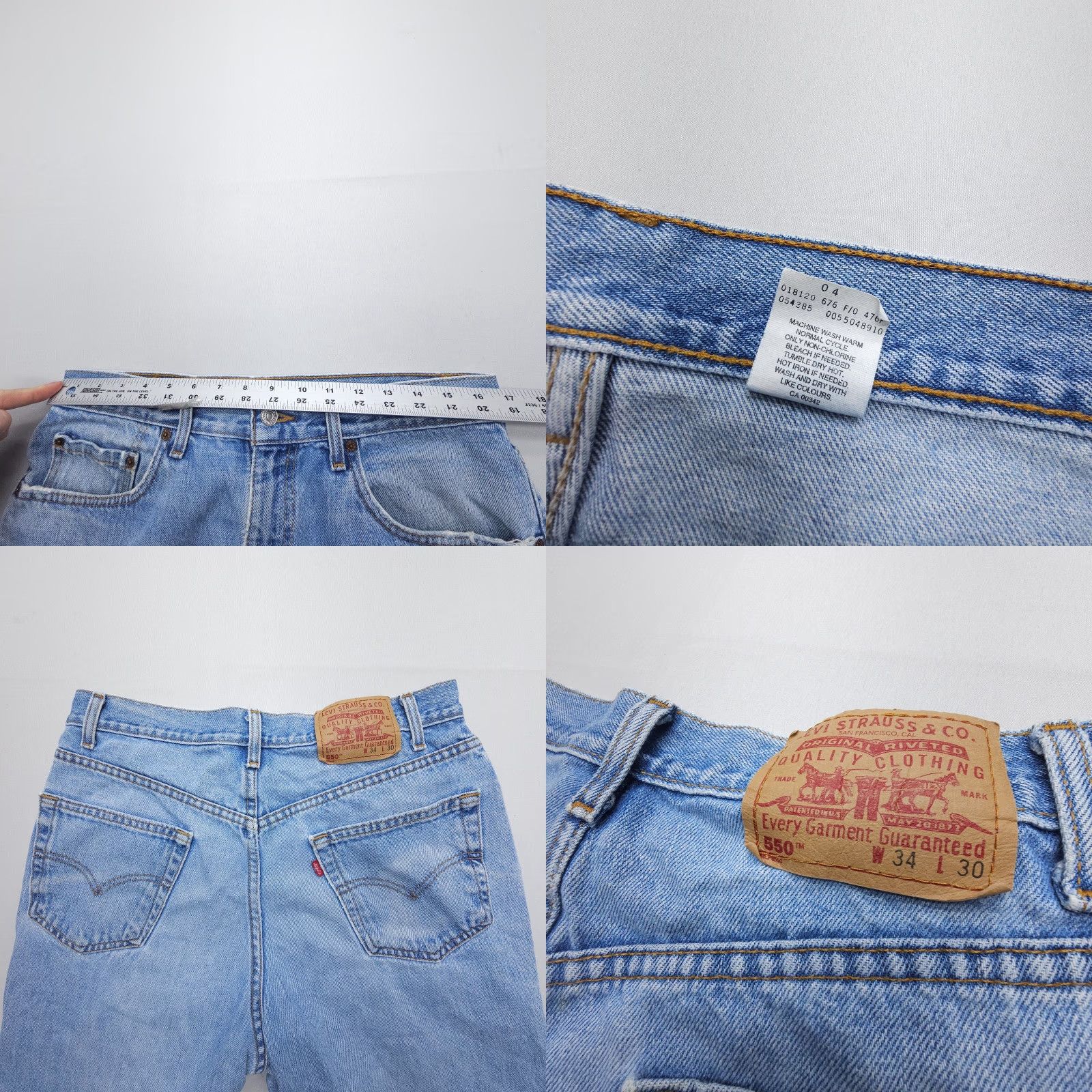 Levi's VINTAGE Levi's 550 Jeans Mens 34 x 30 Light Distressed 90s Baggy Relaxed Tapered Denim Blue Cotton 5-Pocket Style Mens US Size US 34 / EU 50 - 8 Thumbnail