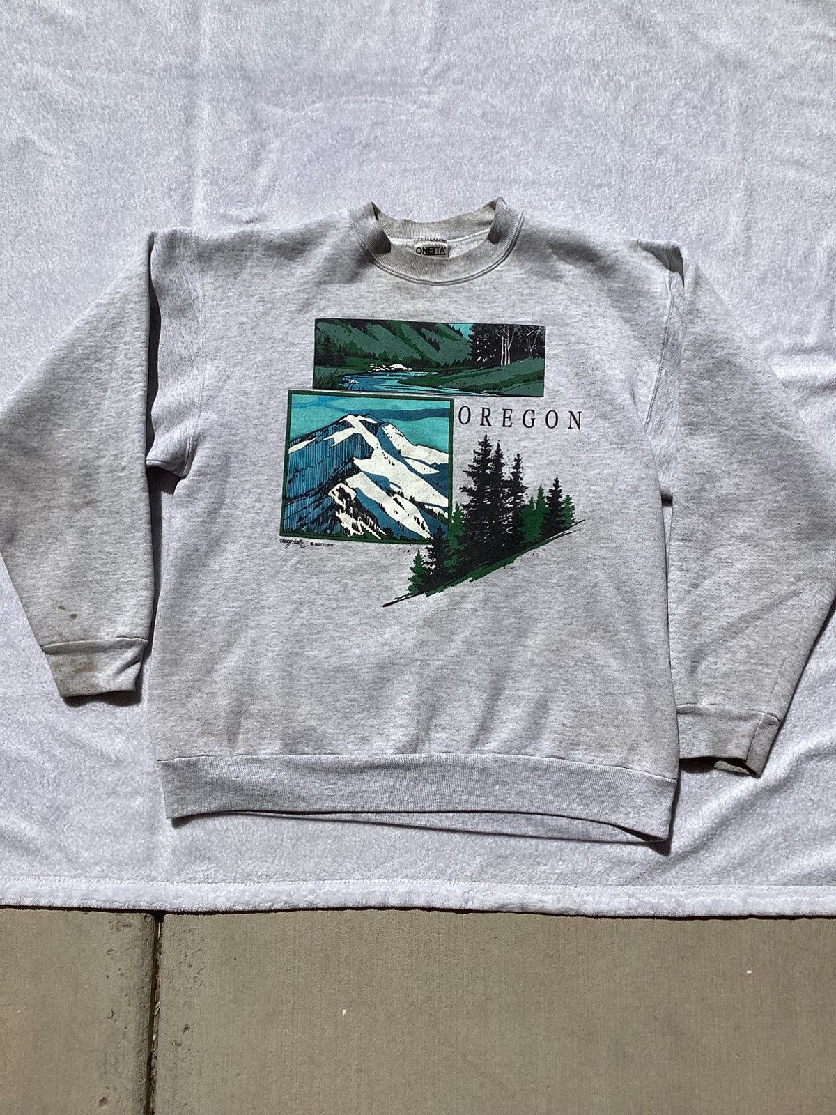 Other × Vintage Vintage 90s Oregon nature grey Oneita sweatshirt Size US XL / EU 56 / 4 - 1 Thumbnail
