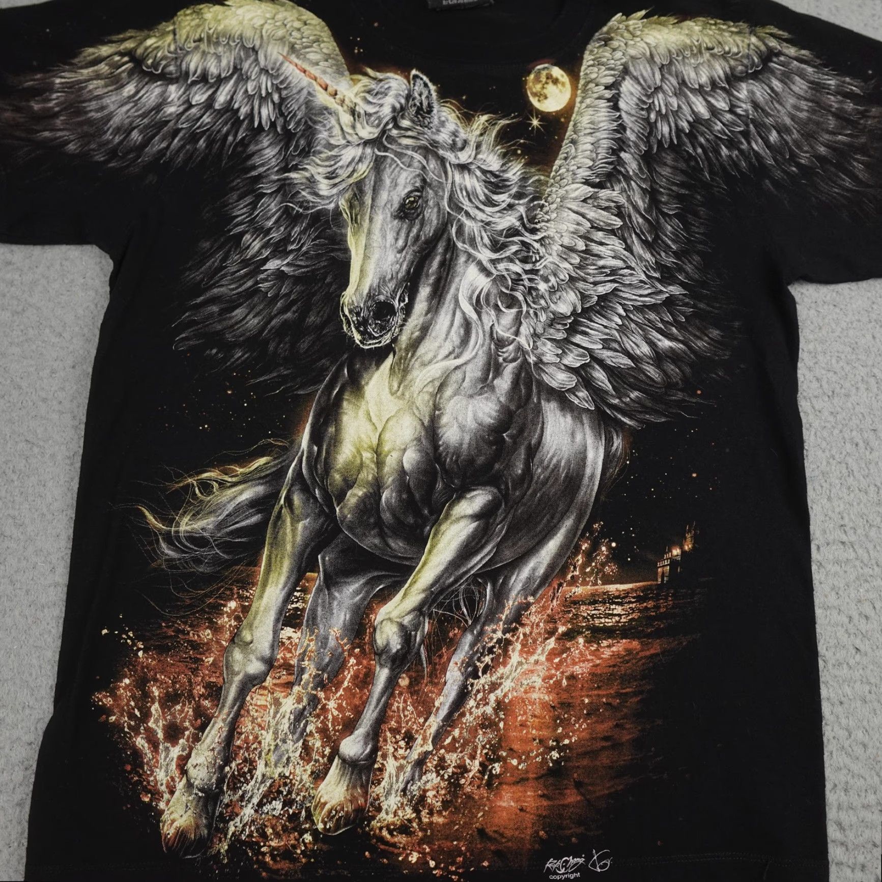 Gloverall VINTAGE Nike Shirt Mens Medium Black All Over Print Winged Unicorn Fantasy Size US M / EU 48-50 / 2 - 6 Thumbnail