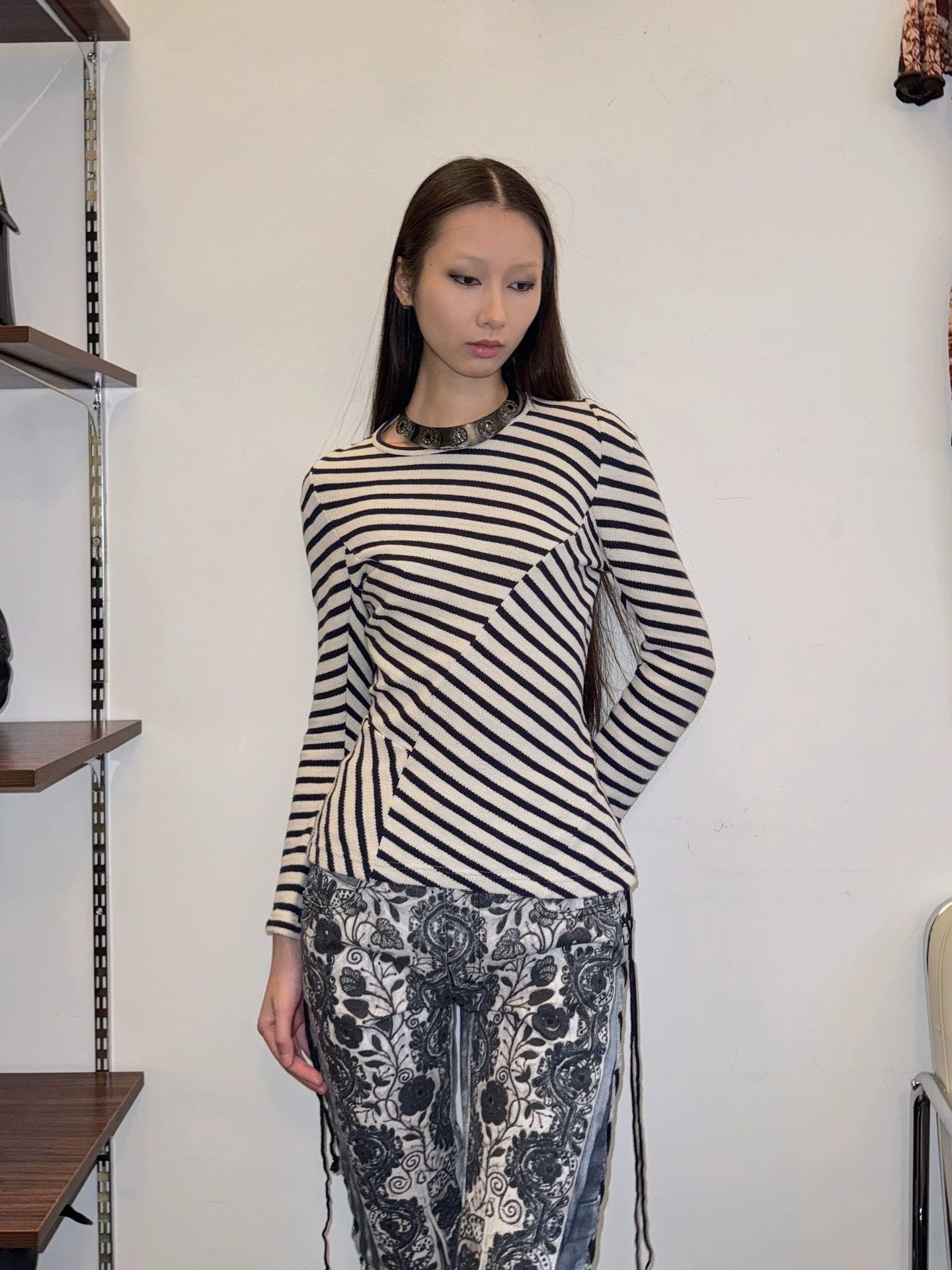 Junya Watanabe Junya Watanabe Stretch Stripe Asym Neck LS WT Top S Size S / US 4 / IT 40 - 1 Thumbnail
