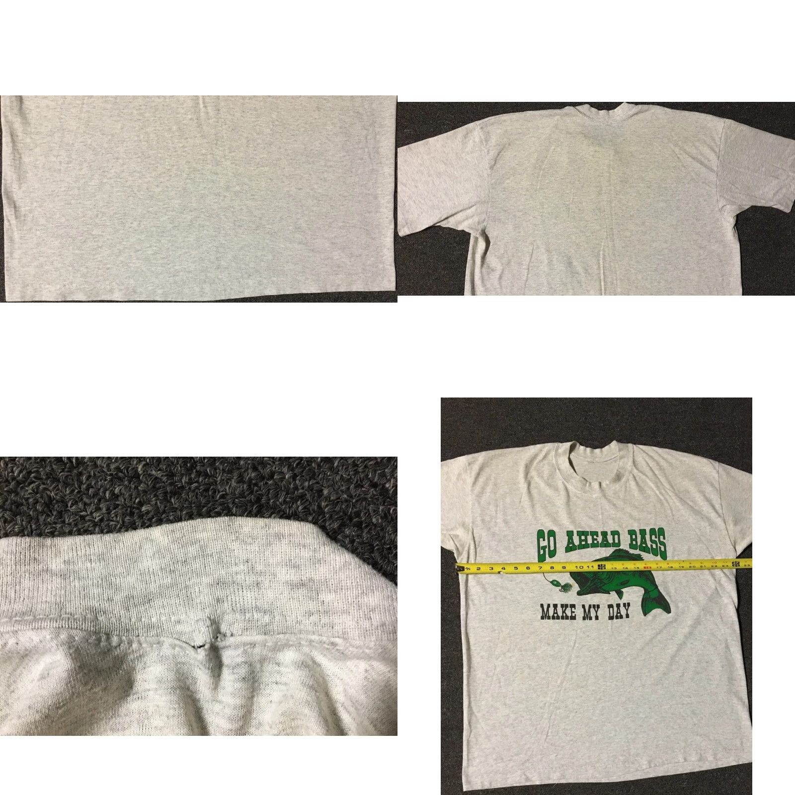 Vintage VINTAGE 90s Go Ahead Bass Make My Day Faded Shirt XL Gray Short Sleeve Men's T-Shirt Funny Saying Grunge 80s USA USA Vintage Single Stitch Size US XL / EU 56 / 4 - 8 Thumbnail