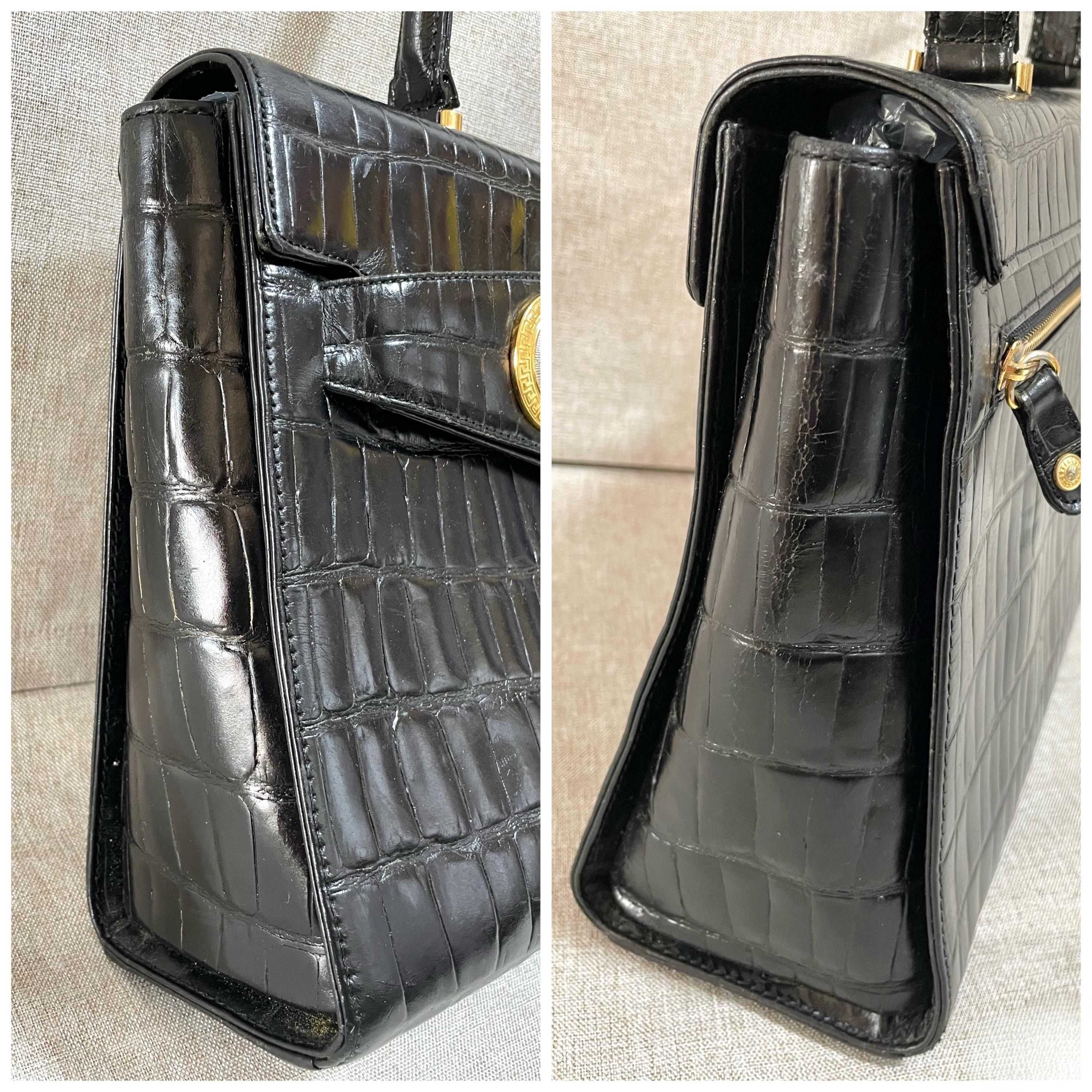 Versace Vintage Gianni Versace black croc embossed leather handbag Size ONE SIZE - 9 Thumbnail