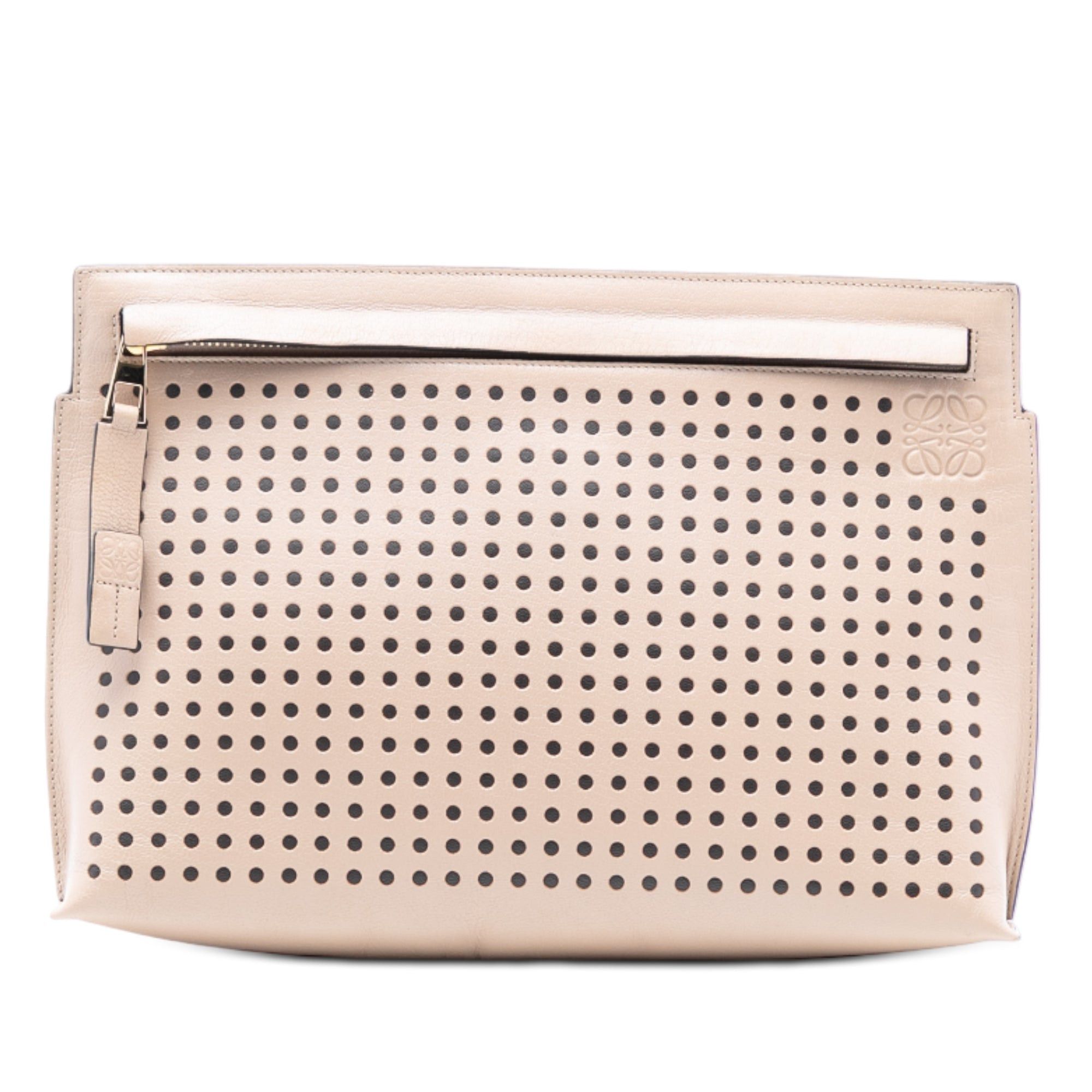 Loewe Perforated Leather Anagram Clutch in Brown, Women's