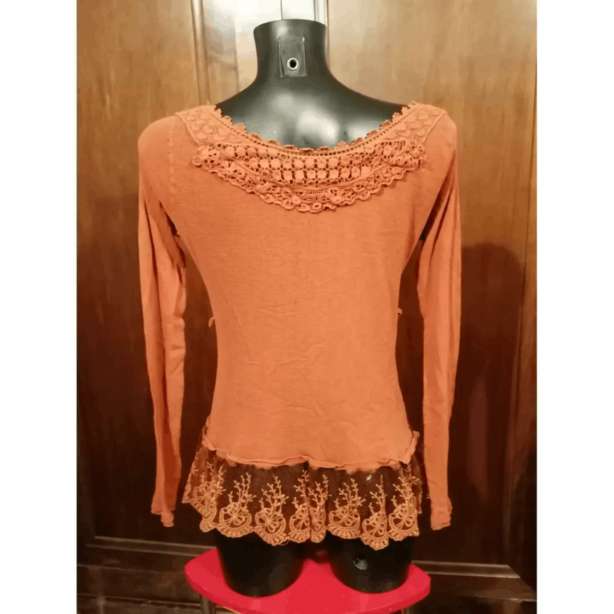 Other Vintage Orange Lace Trim Button-Up Top Size M / US 6-8 / IT 42-44 - 2 Thumbnail