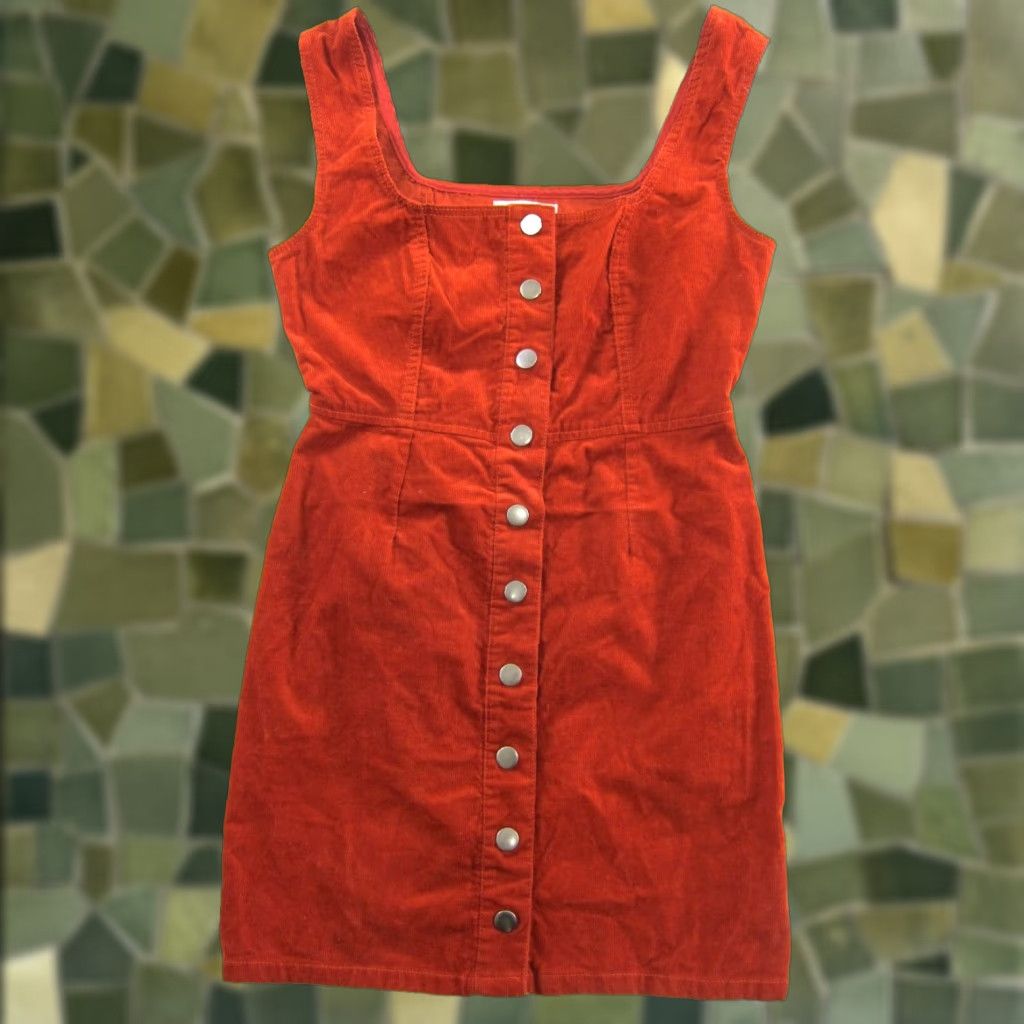 Urban Outfitters Urban Outfitters Shirt Dress 4 Orange Corduroy Stretch Snap Button Down Tank Dress Womens 90s Vintage Size S / US 4 / IT 40 - 1 Thumbnail