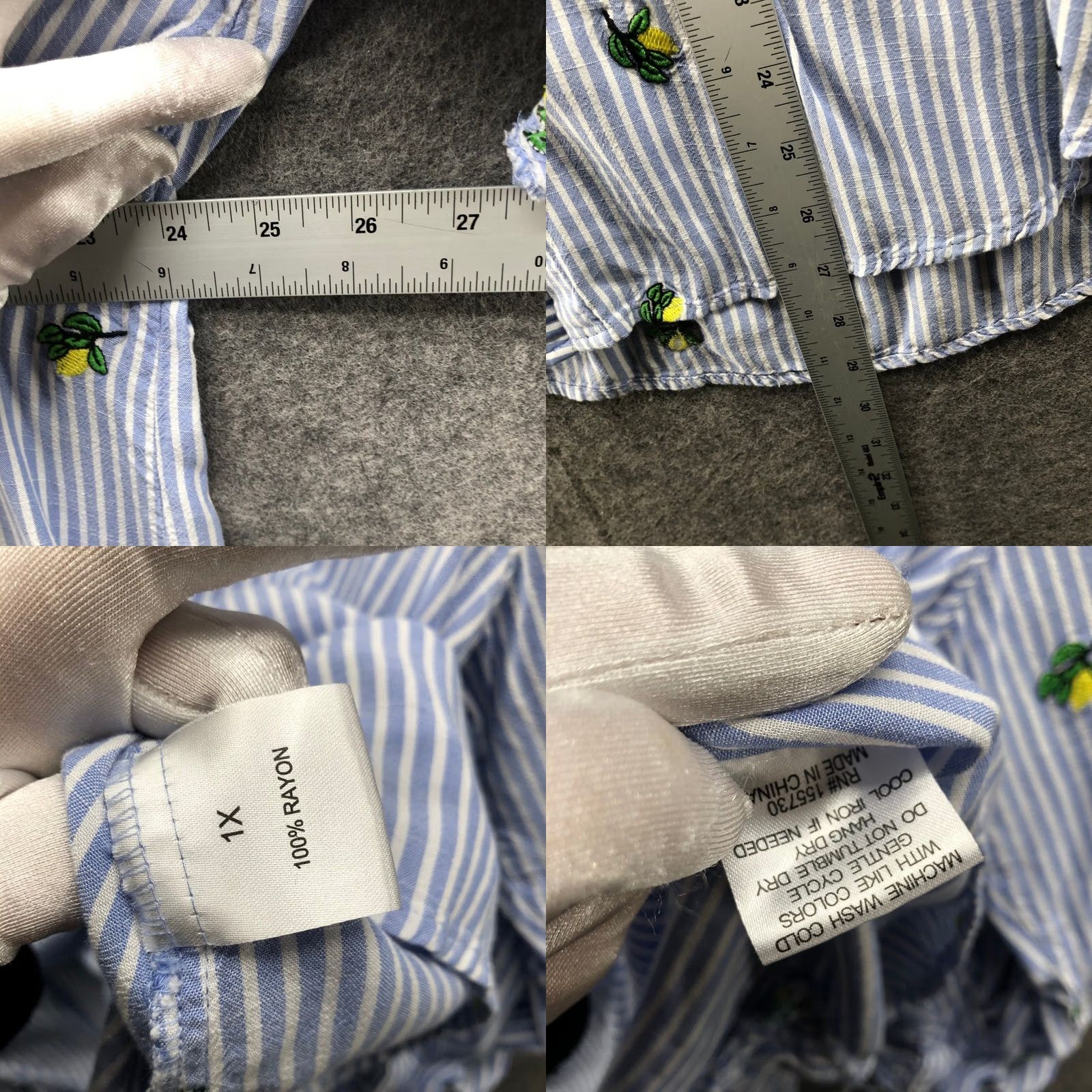 Vintage Jane + Delancey Button Down Shirt Womens 1X Rayon Roll Tab Blue Floral Shirt Women Long Sleeve Button-Up Beach Lightweight Vintage: No Size XL / US 12-14 / IT 48-50 - 8 Thumbnail