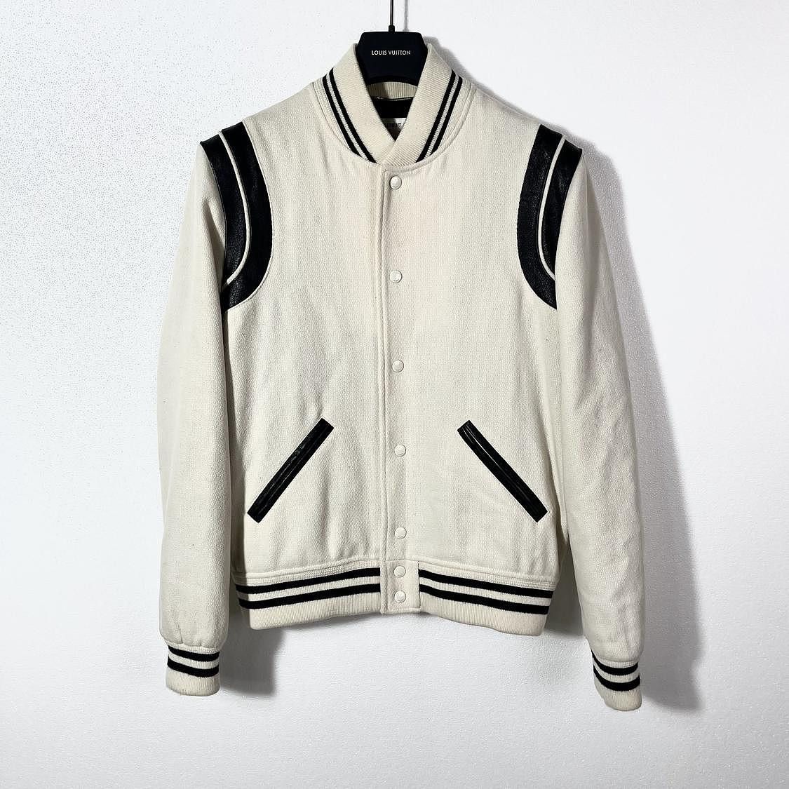 Saint Laurent Paris Saint Laurent Striped Wool Leather Bomber Jacket Size 48 Size US M / EU 48-50 / 2 - 1 Thumbnail