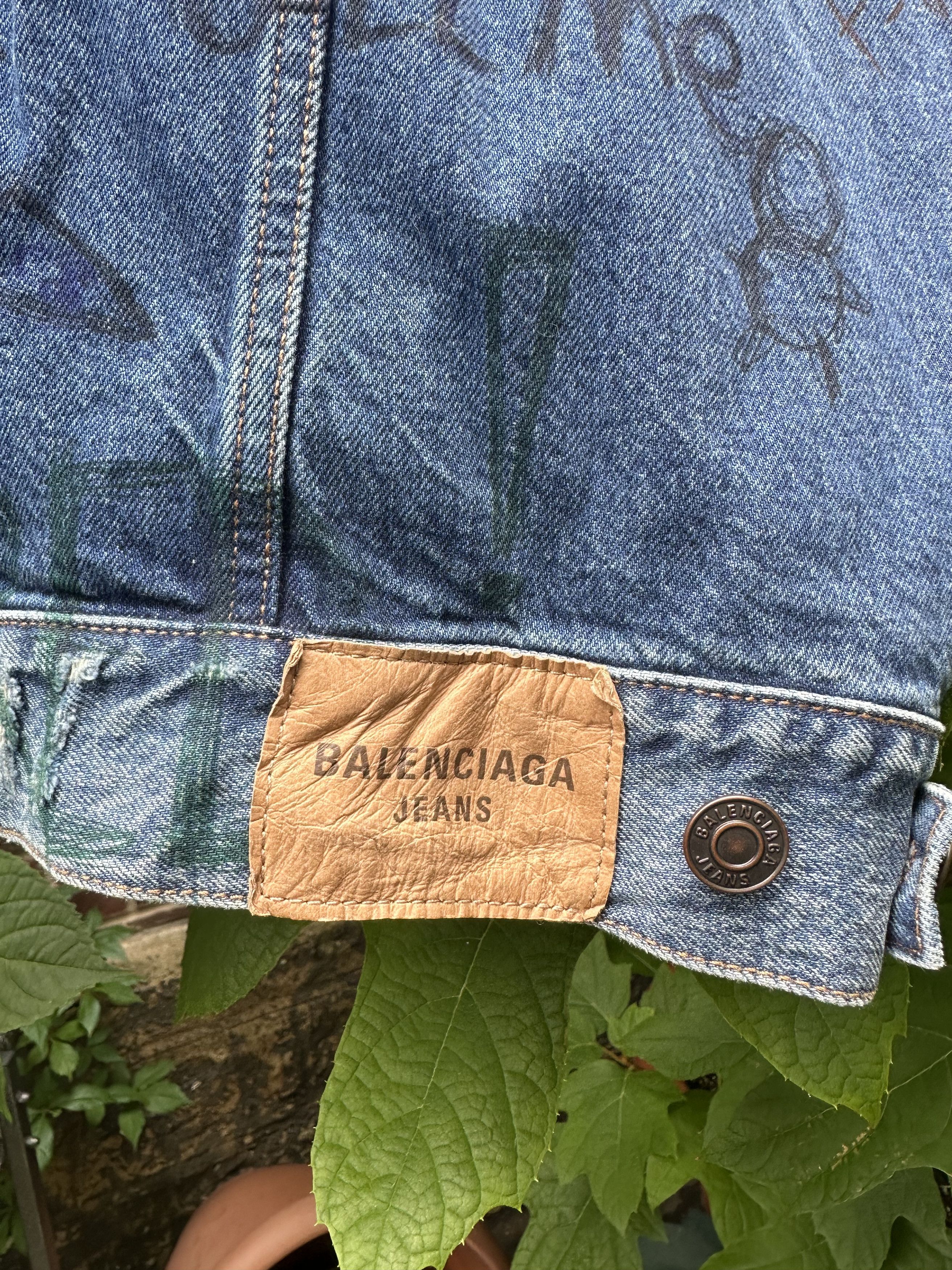 Balenciaga Blue Graffiti Scribble Logo Denim Jacket Size US M / EU 48-50 / 2 - 3 Thumbnail