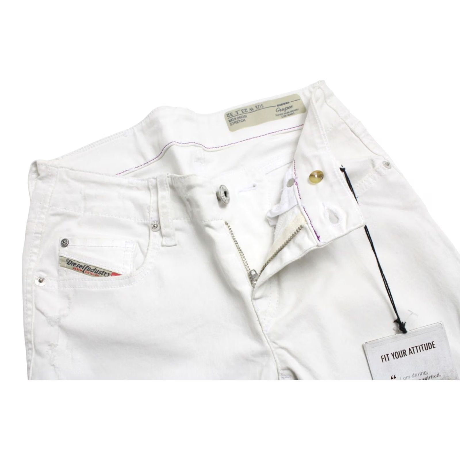 Diesel Diesel Grupee Super Slim-Skinny Low Waist Stretch Jeans Women's W23/L32 White Distressed Size 40" / US 18 - 4 Thumbnail