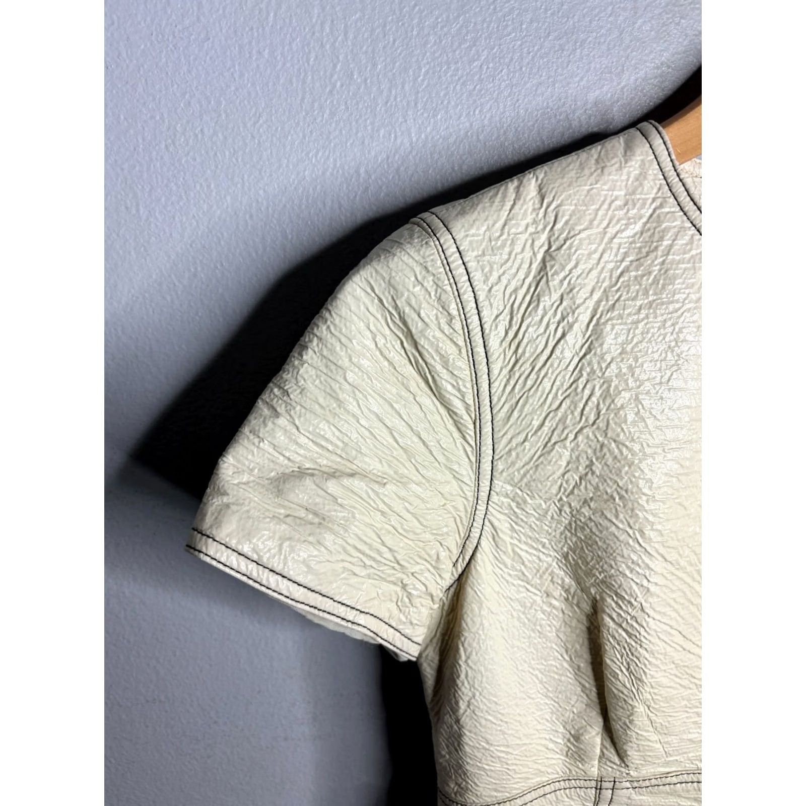 Vintage Misha Nonoo Dress Shirt Dress Women's Midi White Size 00 Faux Leather Cotton 8/10 Vintage? 2579 Size XXS / US 00 / IT 34 - 2 Thumbnail