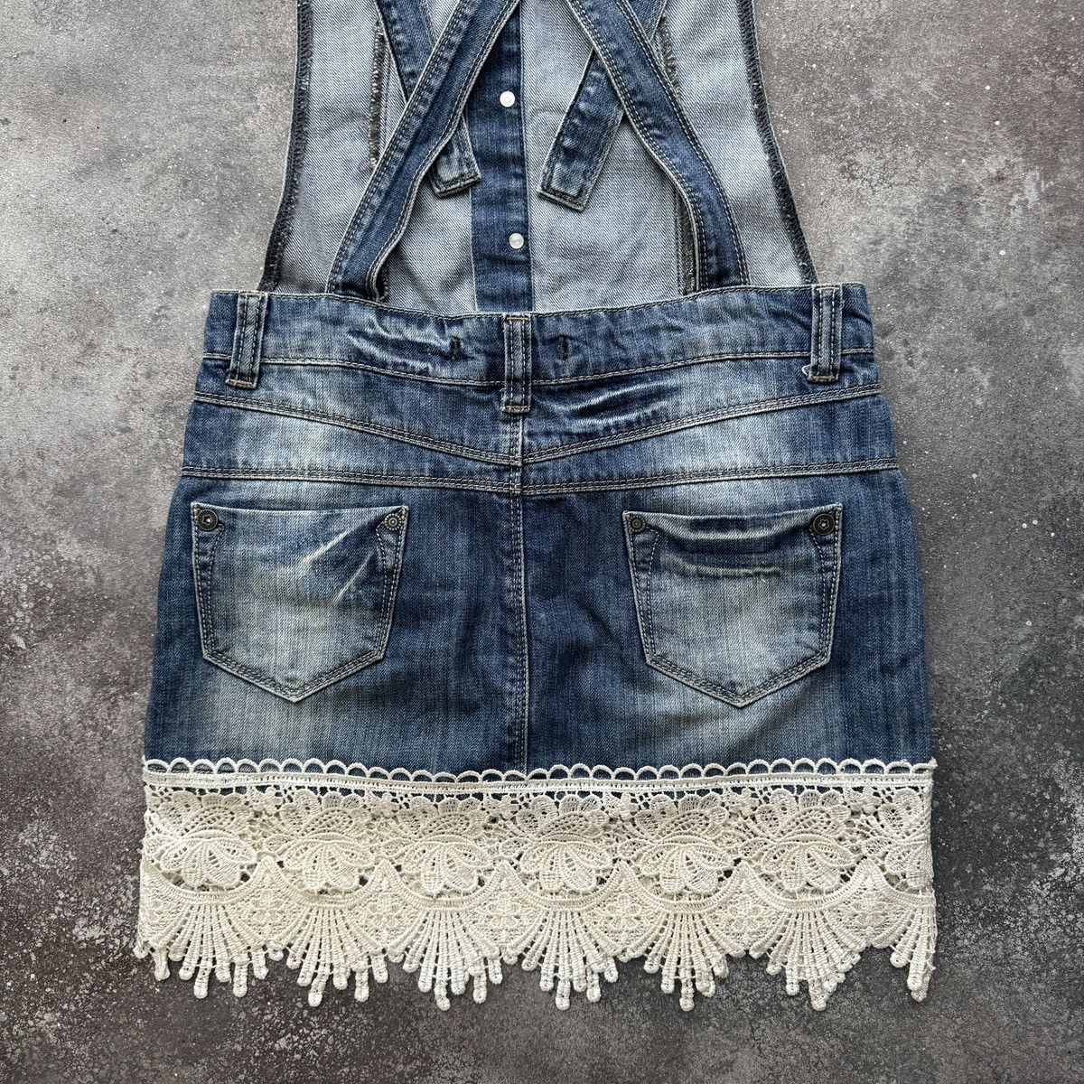 Roberto Cavalli Just Cavalli Vintage Y2K Lace Denim Overall Mini Dress Size M / US 6-8 / IT 42-44 - 8 Thumbnail