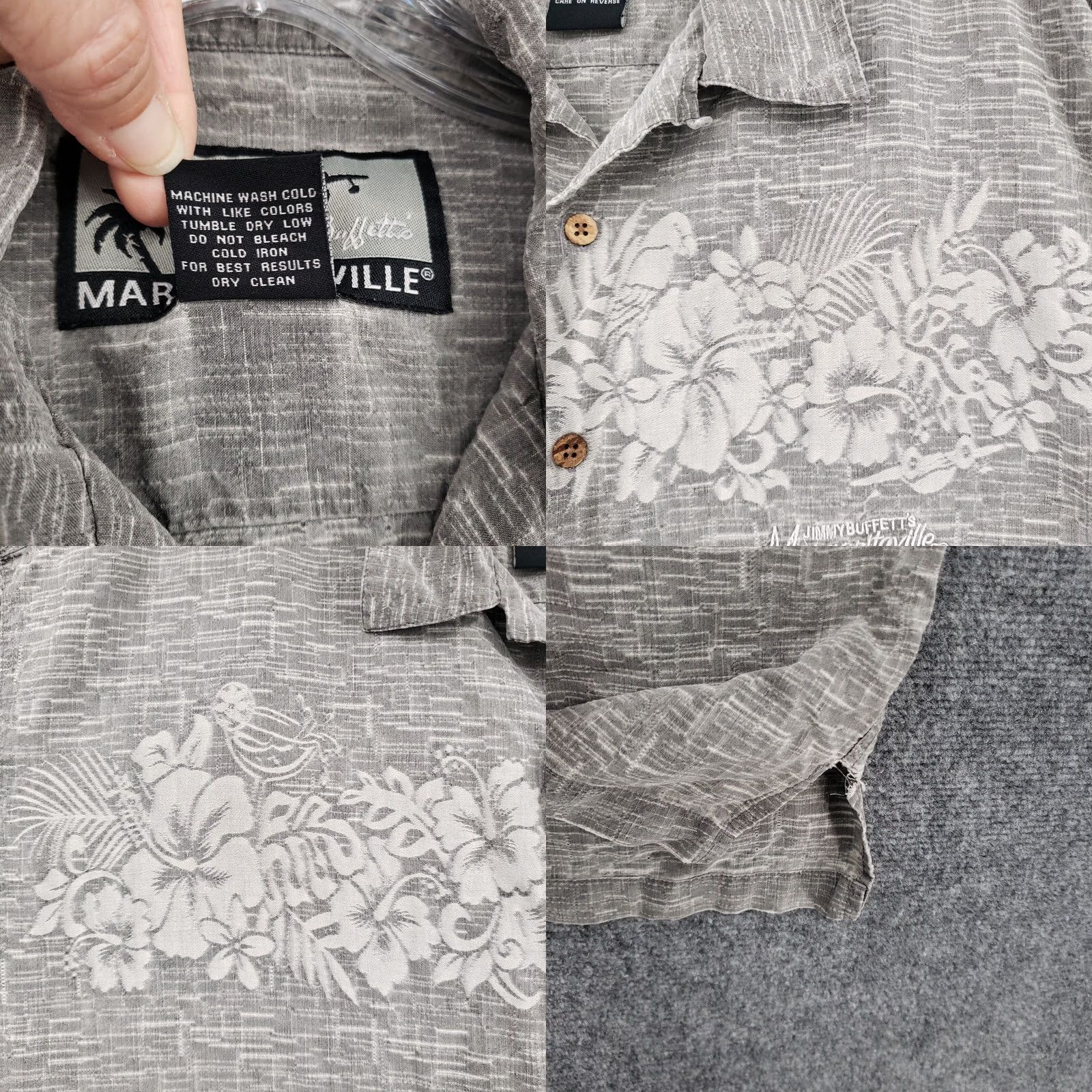 Vintage Margaritavilla Jimmy Buffett Shirt Mens Large L Gray Silk Button Up Short Sleeve Size US L / EU 52-54 / 3 - 8 Thumbnail