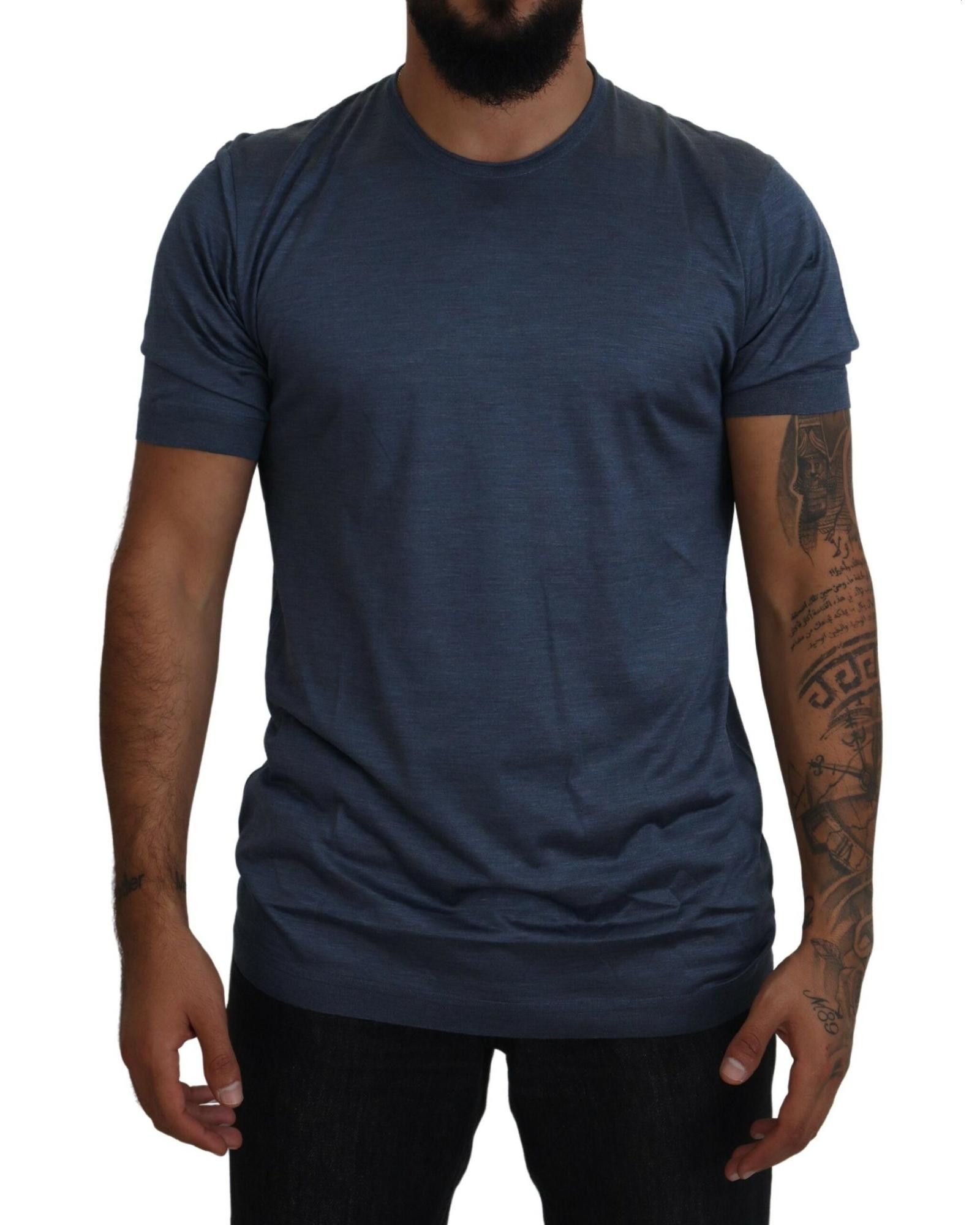 image of Dolce Gabbana Silk Short Sleeve Crewneck T-Shirt in Blue, Men's (Size XL)