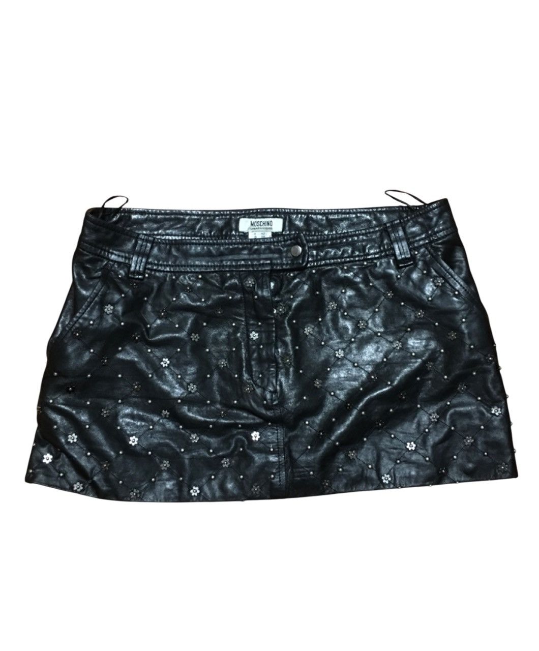 Leather × Moschino MOSCHINO Black Sheep Leather Studded Mini Skirt EU38 US8 Size 28" / US 6 / IT 42 - 1 Thumbnail