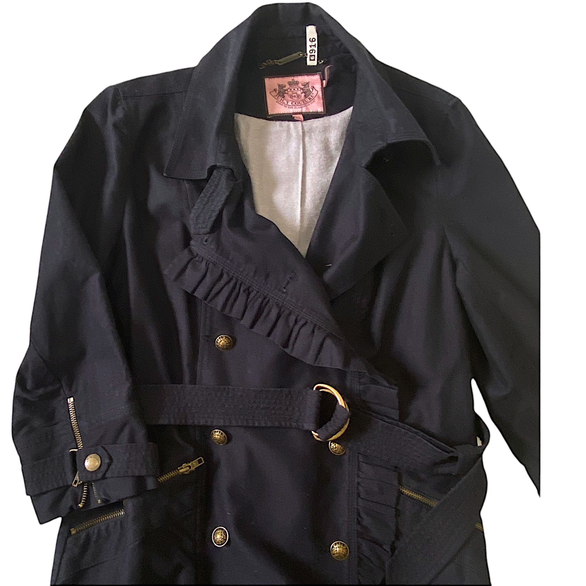 Juicy Couture Juicy Couture Ruffle Trench Coat XL Navy Belted Y2K Rare Size XL / US 12-14 / IT 48-50 - 9 Thumbnail
