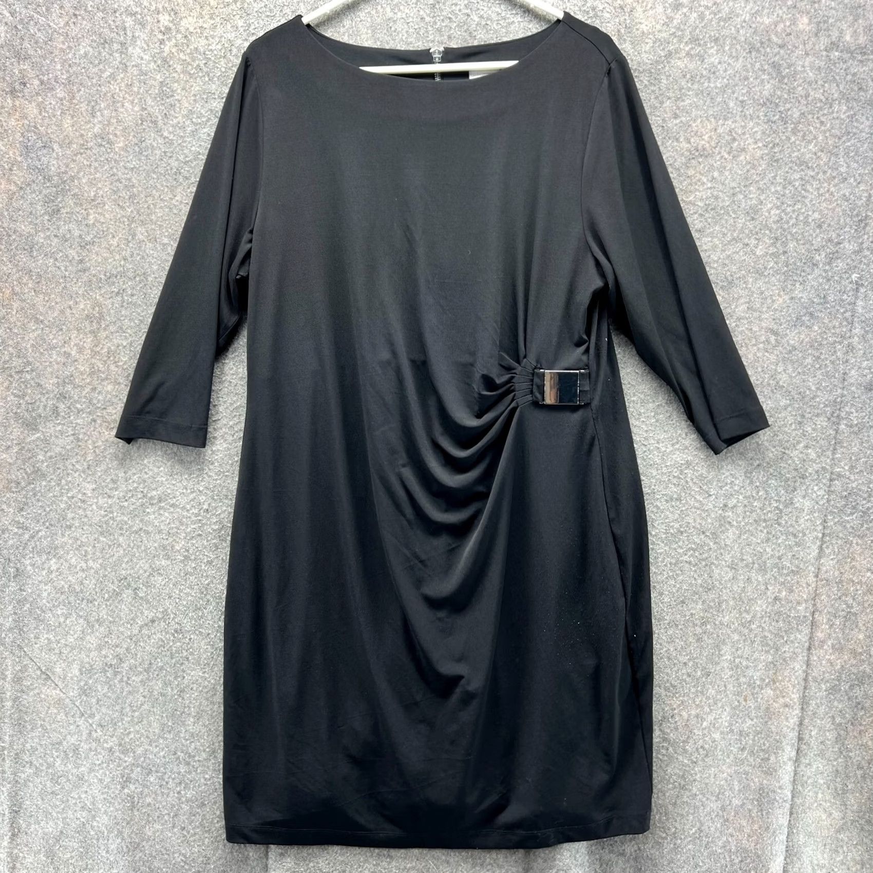 Vintage Chico's Dress Womens 2.5 Black 3/4 Sleeve Polyester Knit Shift Knee Length Preppy Size XS / US 0-2 / IT 36-38 - 2 Thumbnail