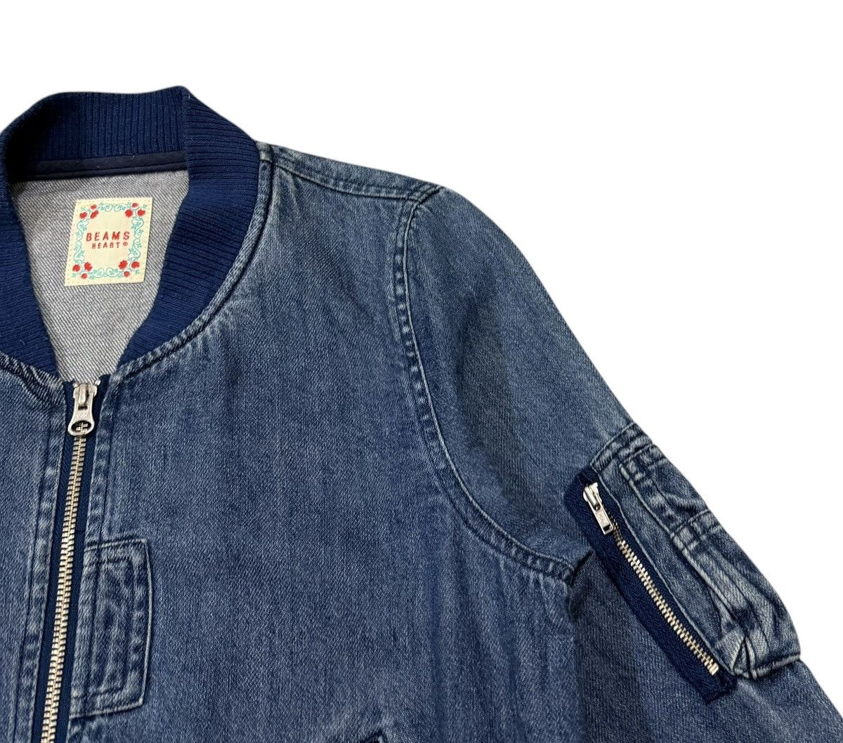 Beams Plus Vintage Beams Heart Zipper Denim Style Flight Bomber Jacket Size M / US 6-8 / IT 42-44 - 2 Thumbnail