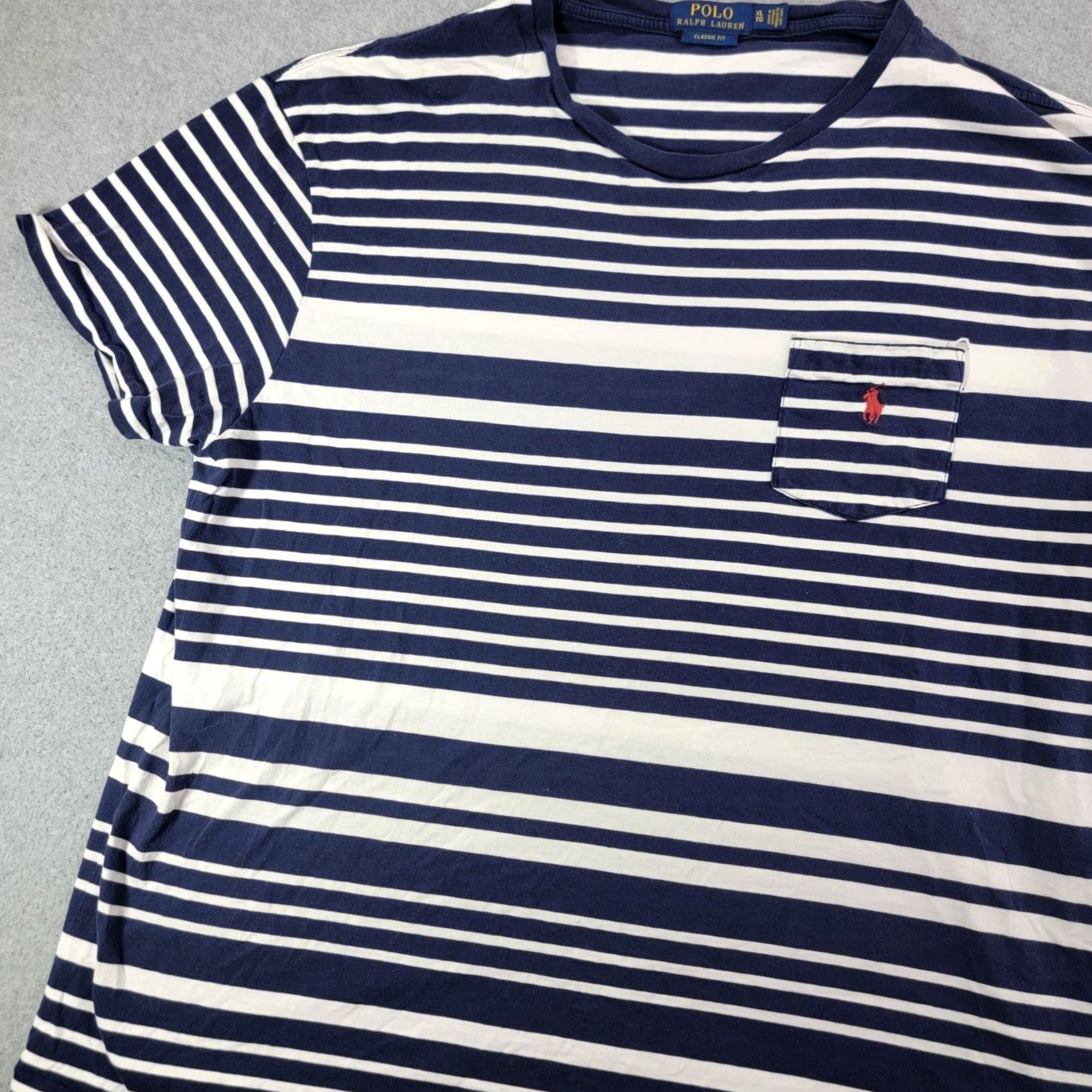 Polo Ralph Lauren Polo Ralph Lauren Mens XL Classic Fit Striped Pocket T-Shirt Navy Blue Pony Size US XL / EU 56 / 4 - 4 Thumbnail