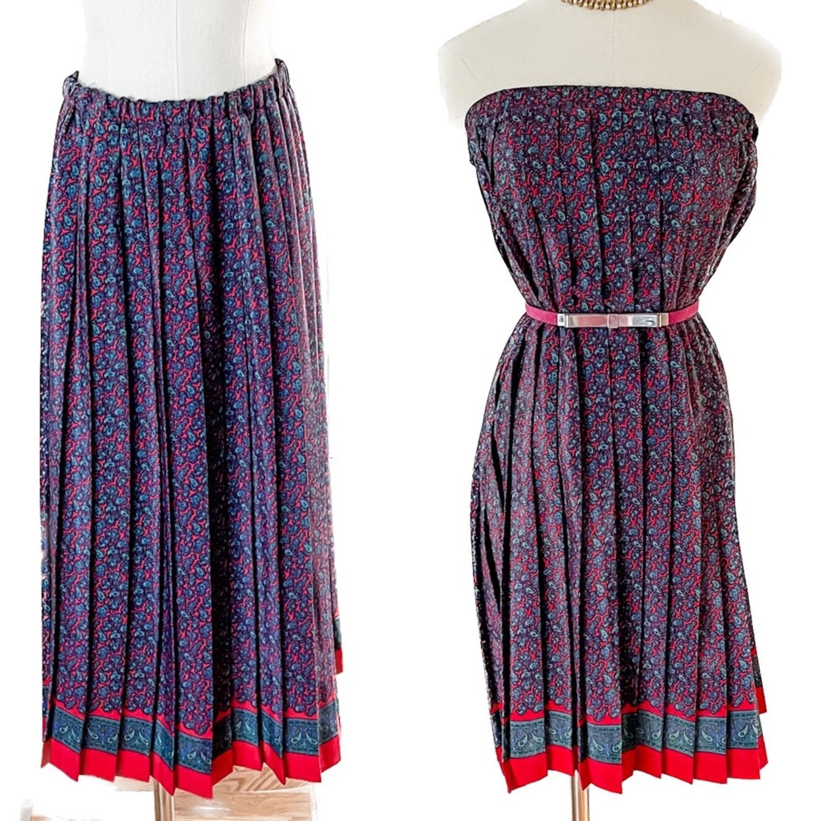 Vintage VIntage 90s paisley pleated midi skirt/mini dress S/M 6/8 Size 27" / US 4 / IT 40 - 1 Thumbnail