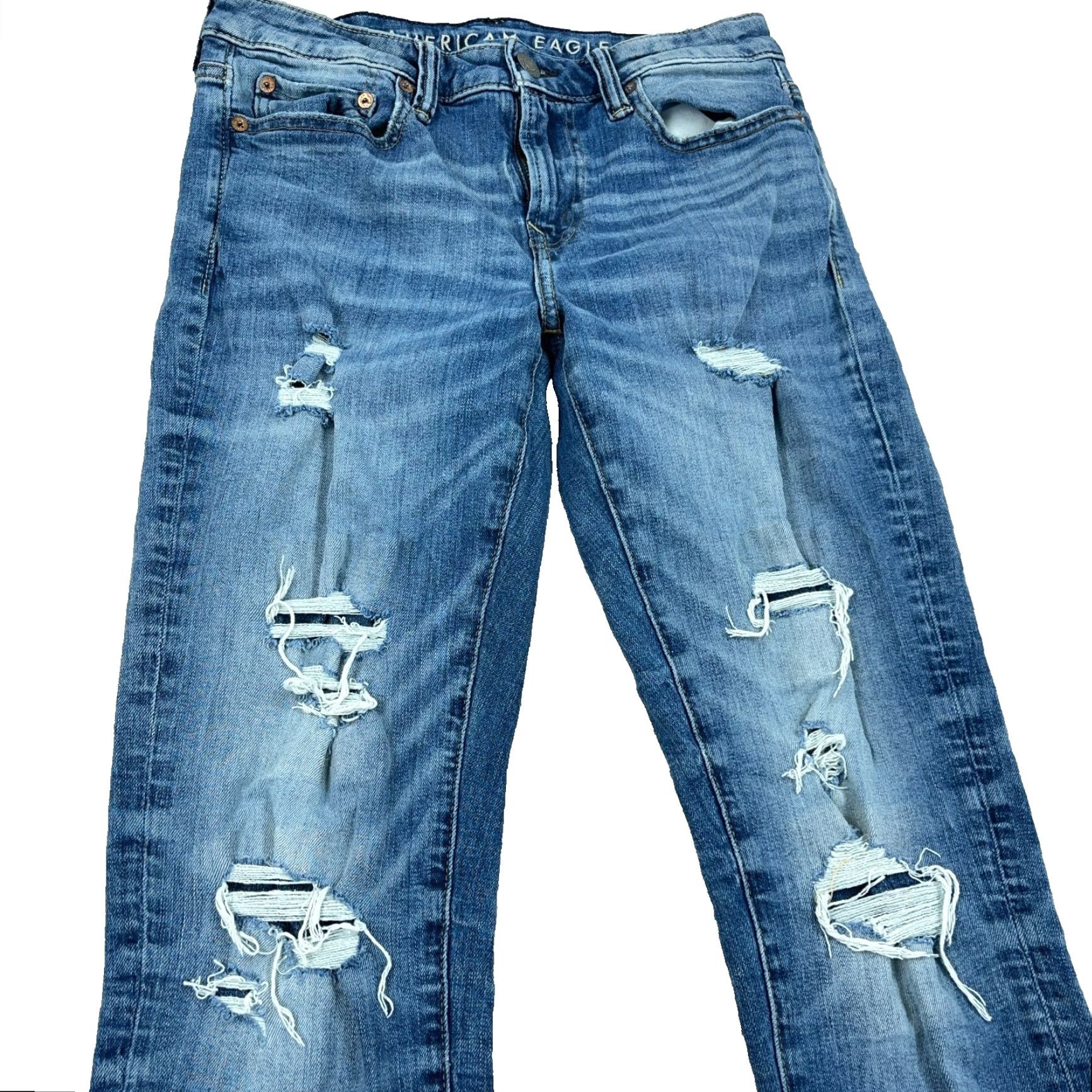 American Eagle Outfitters American Eagle Skinny Jeans Men 30x34 Med Wash Faded Whiskered Rips Holes Flex Size US 30 / EU 46 - 3 Thumbnail