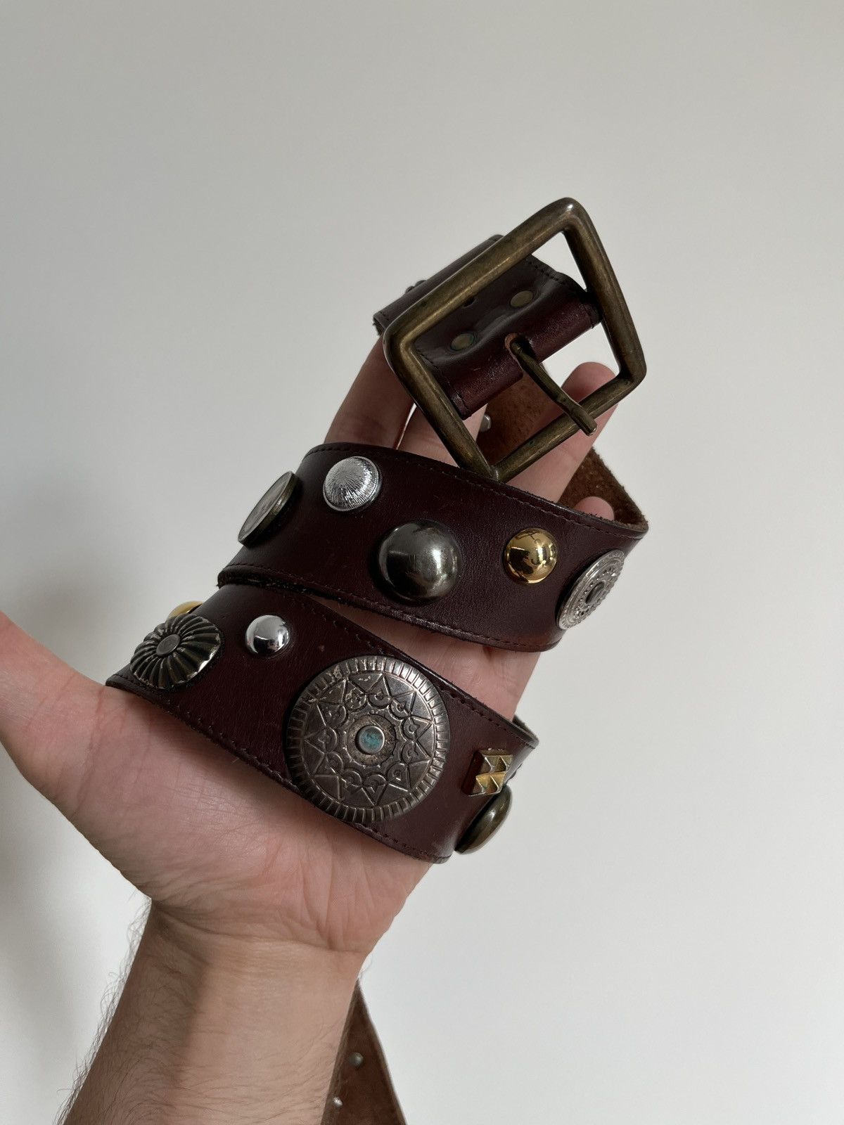 Cowboy Equipment Avant Garde Coins and Badges Leather Belt Size ONE SIZE - 9 Thumbnail