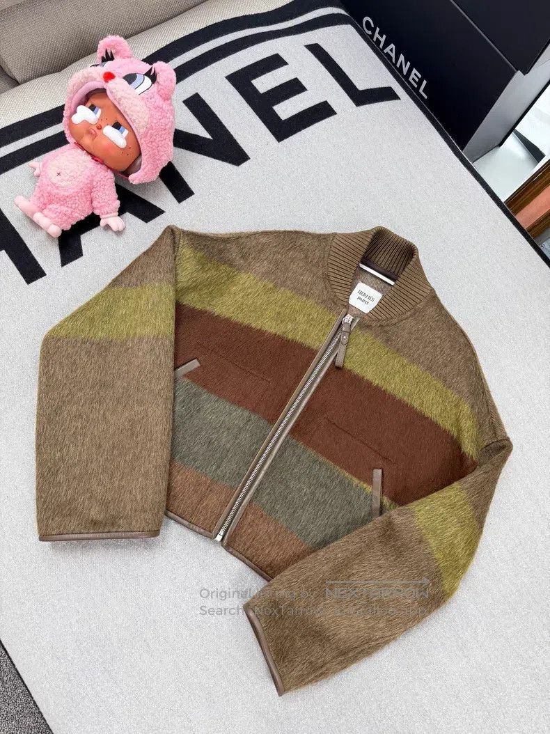 Hermes Hermes Green and Brown Cashmere Mohair Short Jacket Size XXS / US 00 / IT 34 - 7 Thumbnail