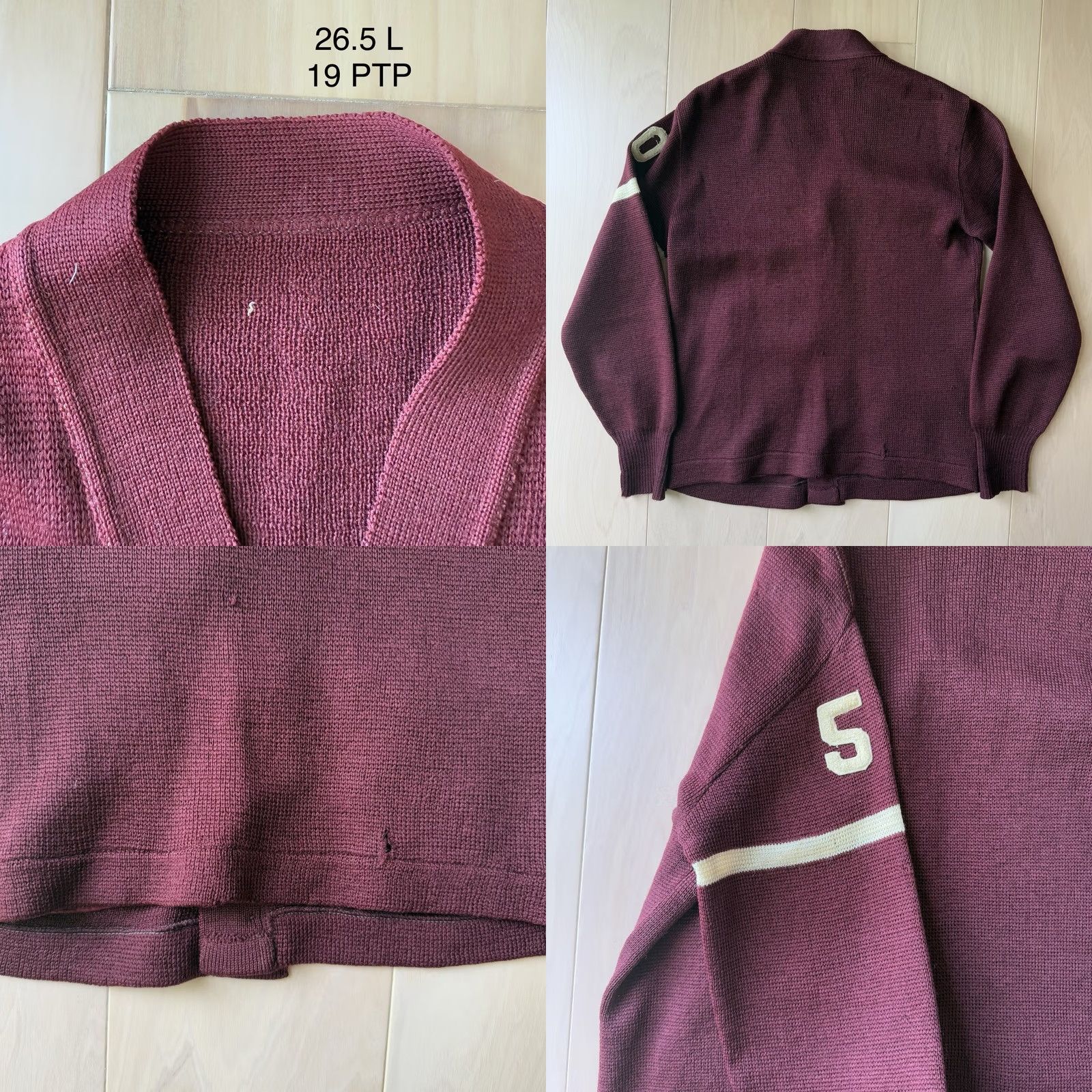 Vintage VINTAGE Letterman Cardigan Small Maroon Wool Sweater 60s Made in USA Mens/Adults Size US S / EU 44-46 / 1 - 8 Thumbnail