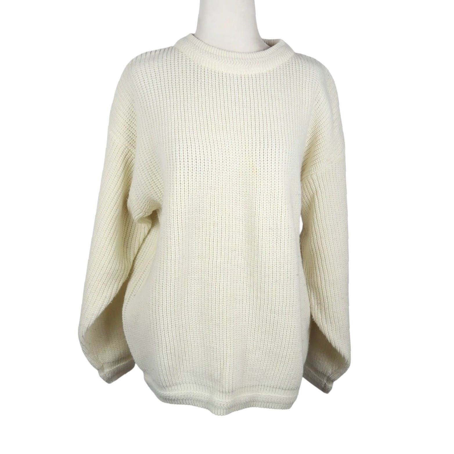 Vintage VINTAGE TJW by Mervyn's Cream Rib Knit Pullover Sweater M Winter Fall 80s 90s Womens Crew Neck Long Sleeve Solid Size M / US 6-8 / IT 42-44 - 2 Thumbnail