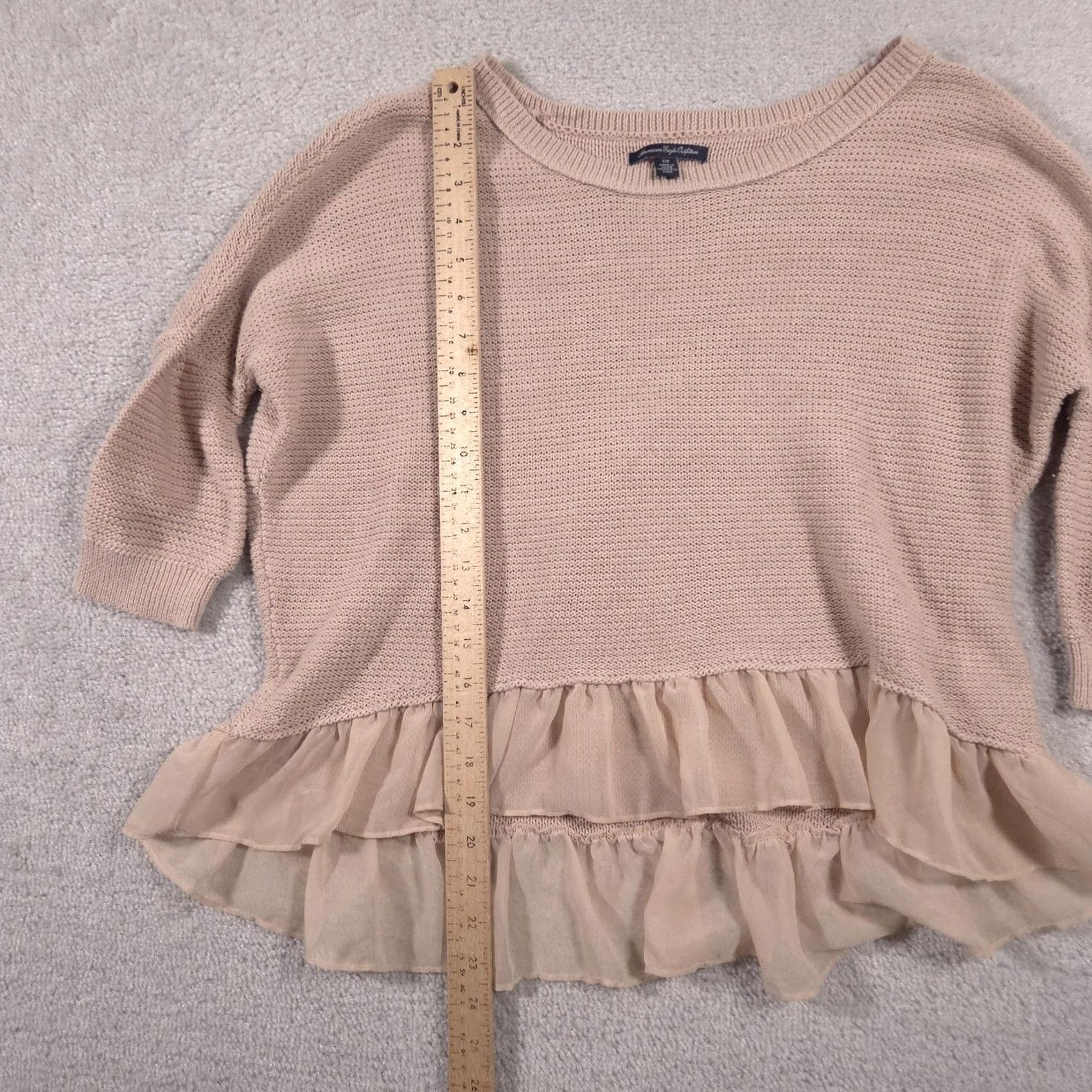 American Eagle Outfitters American Eagle Sweater Shirt Womens Small Beige 3/4 Sleeve Knit Pullover Ruffle Hem Casual Size S / US 4 / IT 40 - 7 Thumbnail