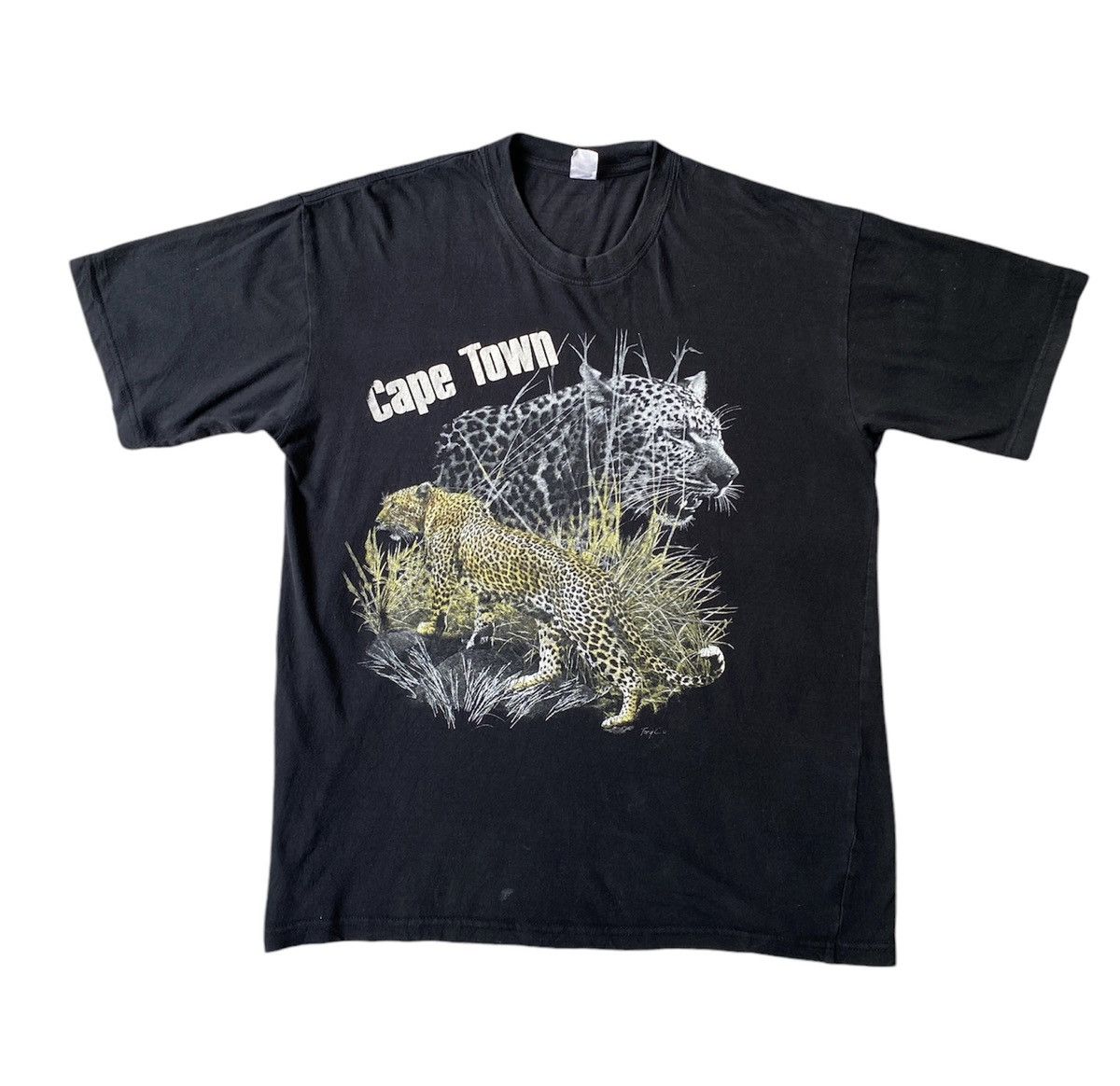 Habitat × Vintage 1990s - Cape Town Leopard Graphics T Shirt Size US L / EU 52-54 / 3 - 1 Thumbnail