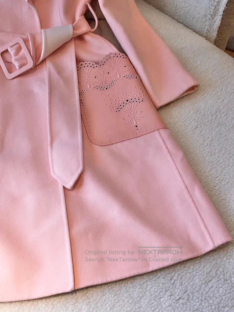 Fendi Fendi Pink wool coat, double-sided wool, leather carved po Size 4XL / US 24-26 - 4 Thumbnail