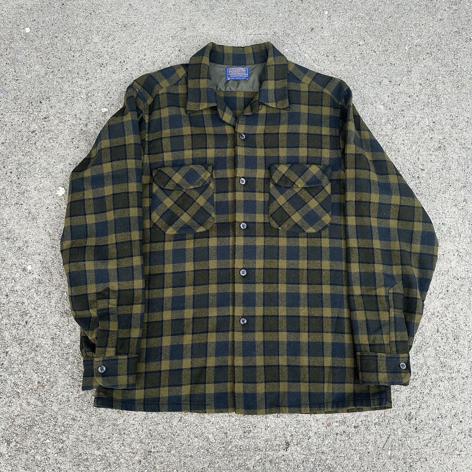 Pendleton × Vintage Vintage 60s Pendleton Green Plaid Wool Board Shirt Sz L Size US L / EU 52-54 / 3 - 2 Thumbnail