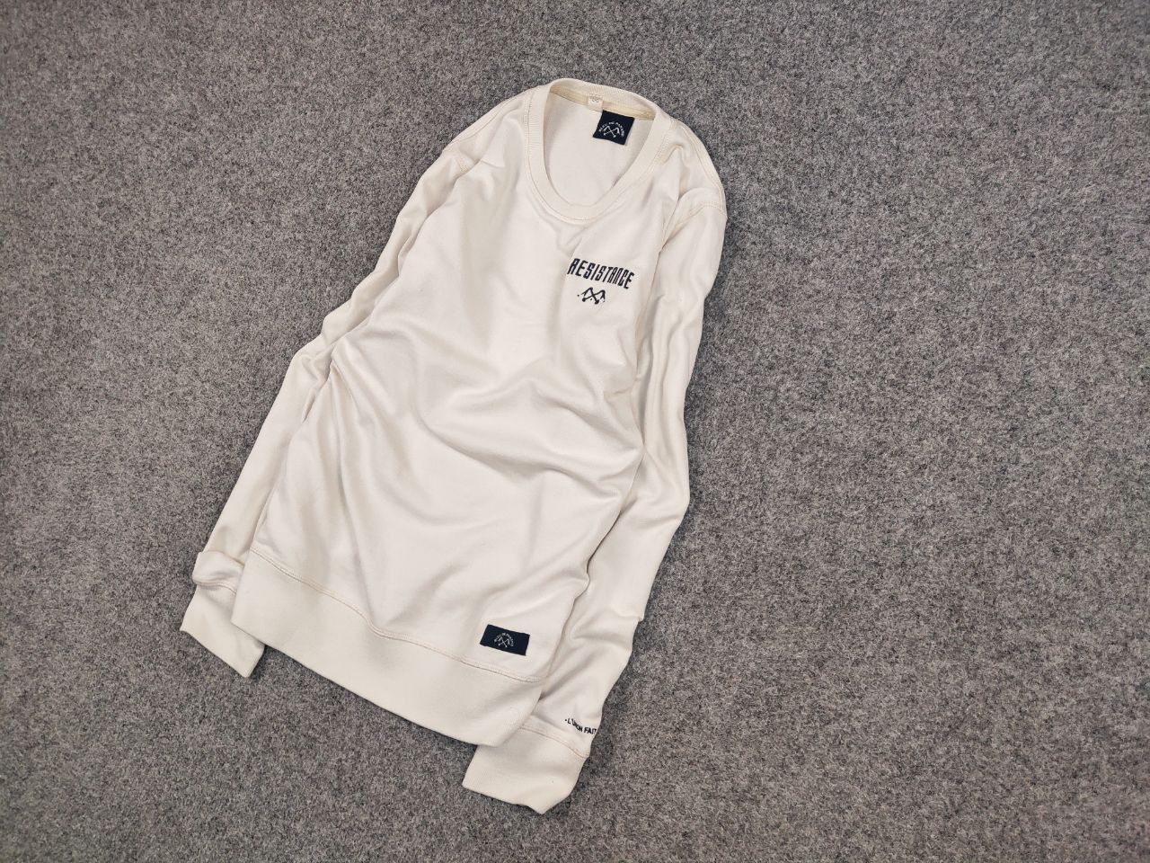 Bleu De Paname Crew Check Logo Jumper Beige Sweatshirt, Men's — image 3 of 6