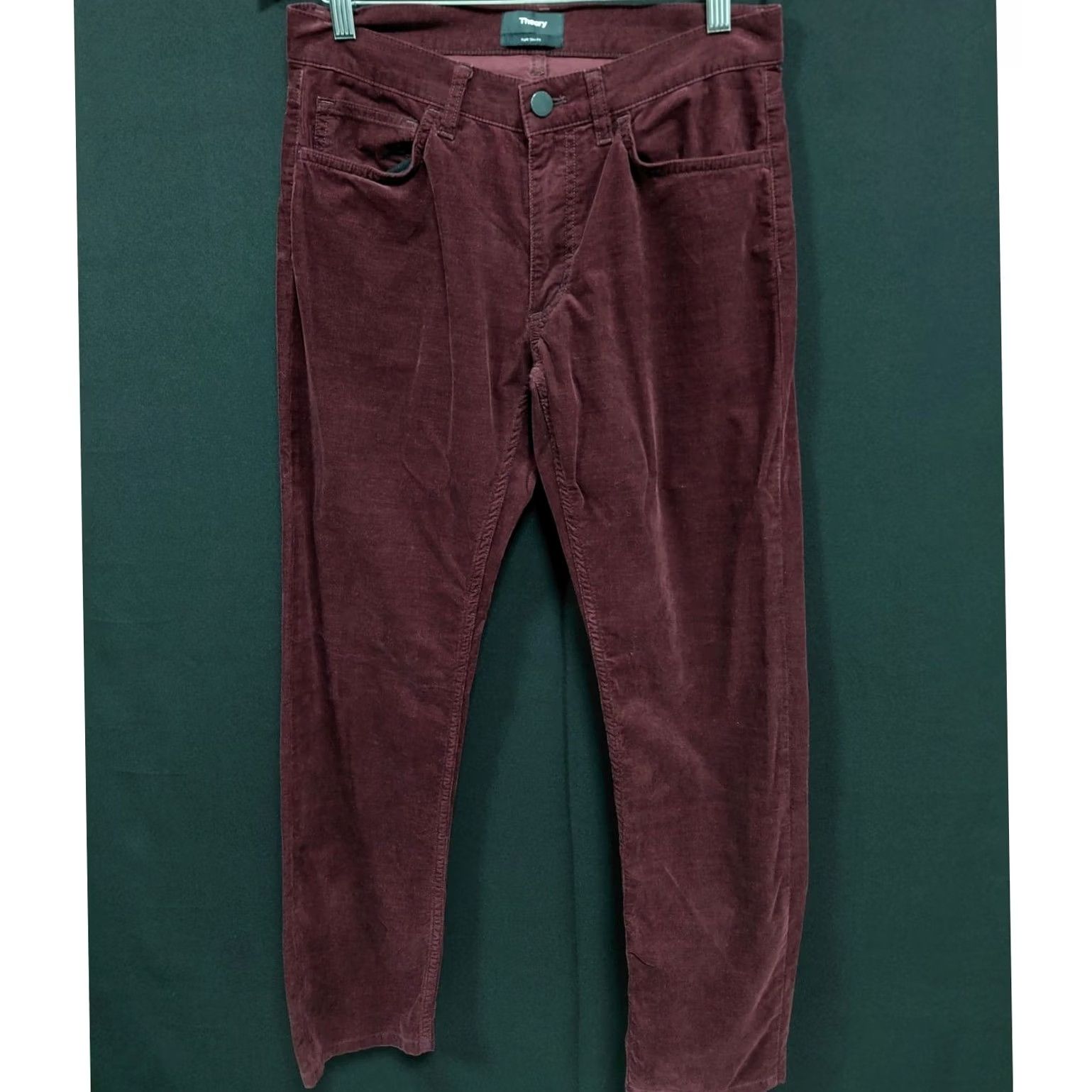 Theory Theory Raffi Slim Fit Corduroy Pants Burgundy Solid Straight Men 29 Size US 29 - 2 Thumbnail