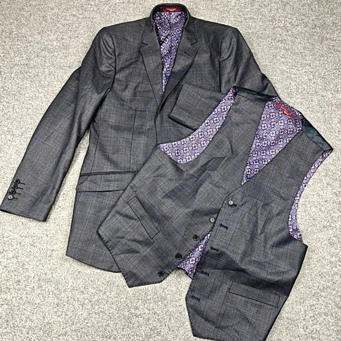 Vintage Statement Suit Vest Mens 40R Gray Plaid Wool Cashmere 2 Piece Slim Fit Size US XXS / EU 40 - 2 Thumbnail