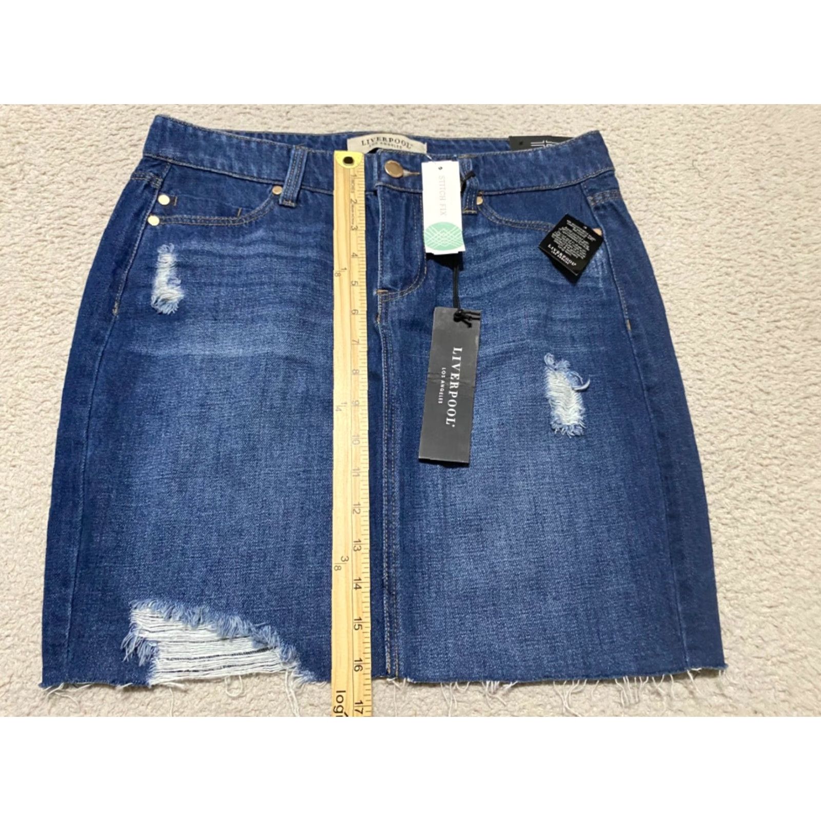 Denime NWT Liverpool Jeans Womens Skirt Blue Denim Distressed Pencil Straight Reyna New 4 Knee Length Cotton Stretch Casual Travel Size 27" / US 4 / IT 40 - 3 Thumbnail