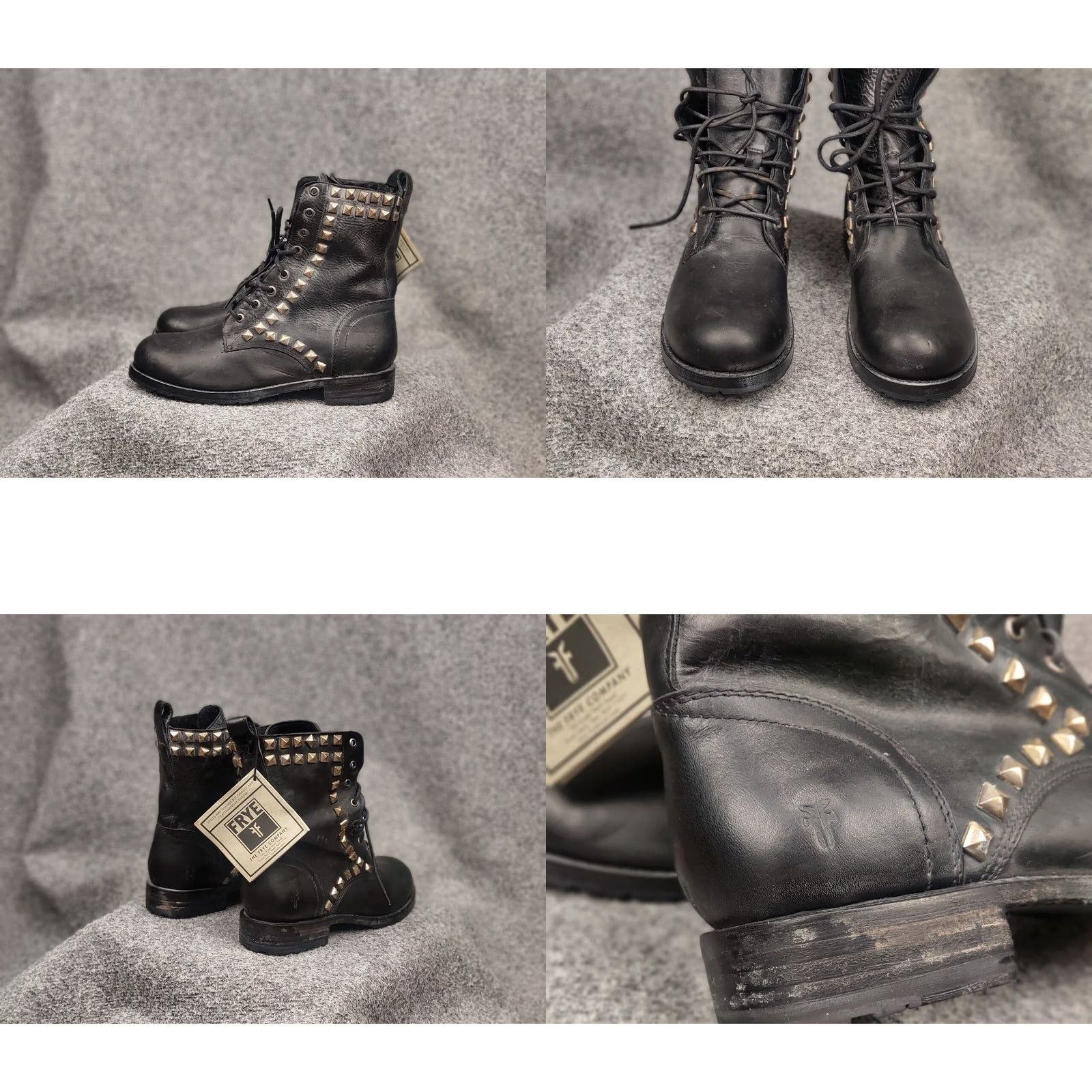 Frye Frye Design Rogan Studded Lace Tall Black Leather Ankle Boots Size US 11 / IT 41 - 8 Thumbnail