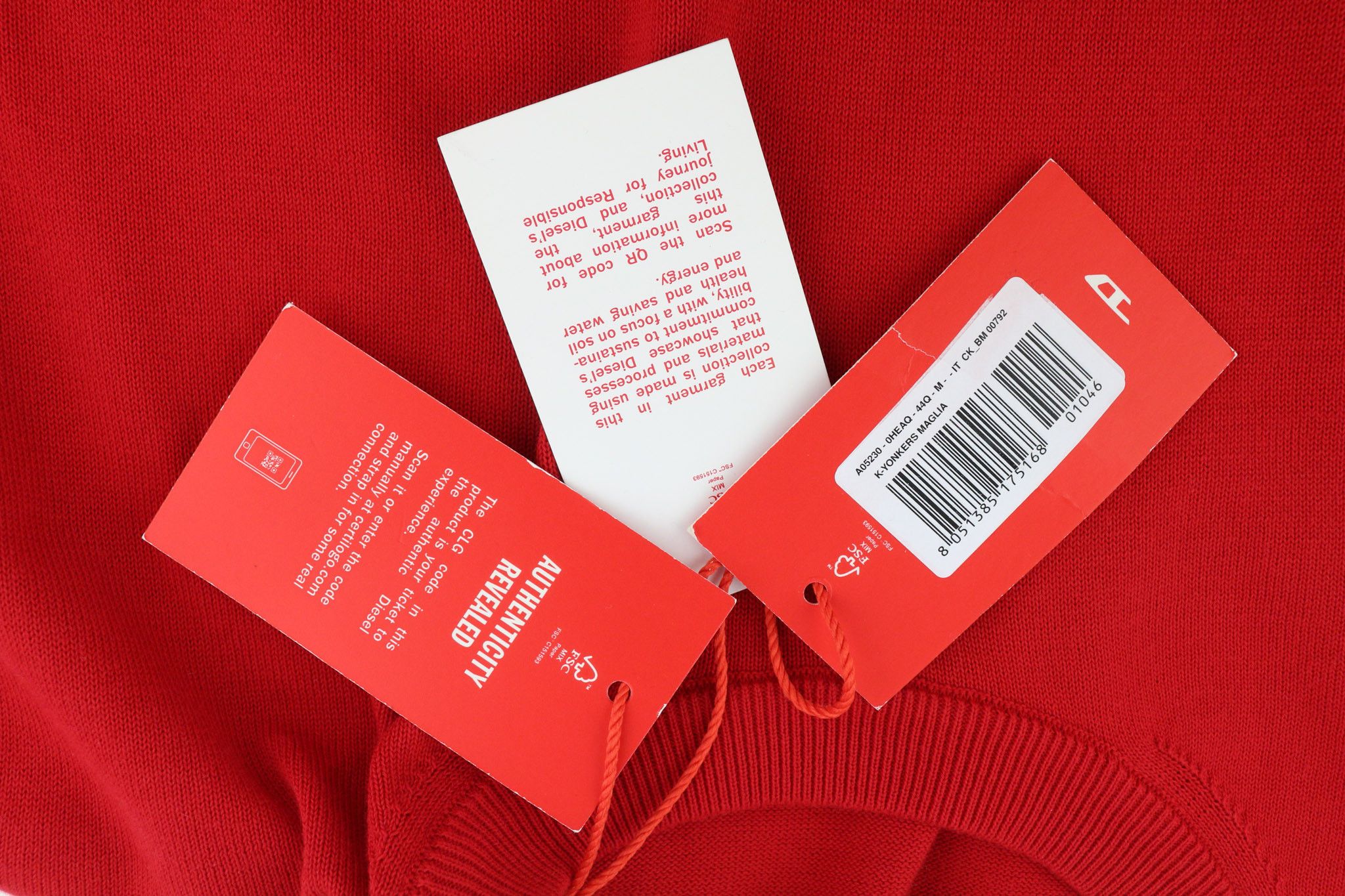 Diesel K-YONKERS M Red Crew Neck Tight-Knit Jumper 40388 Size US M / EU 48-50 / 2 - 6 Thumbnail