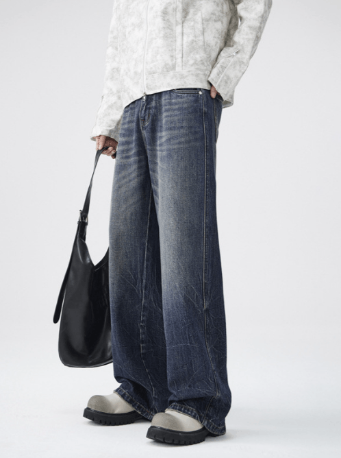 Japanese Brand Vintage washed tie-dyed distressed cracked straight jeans Size US 32 / EU 48 - 3 Thumbnail