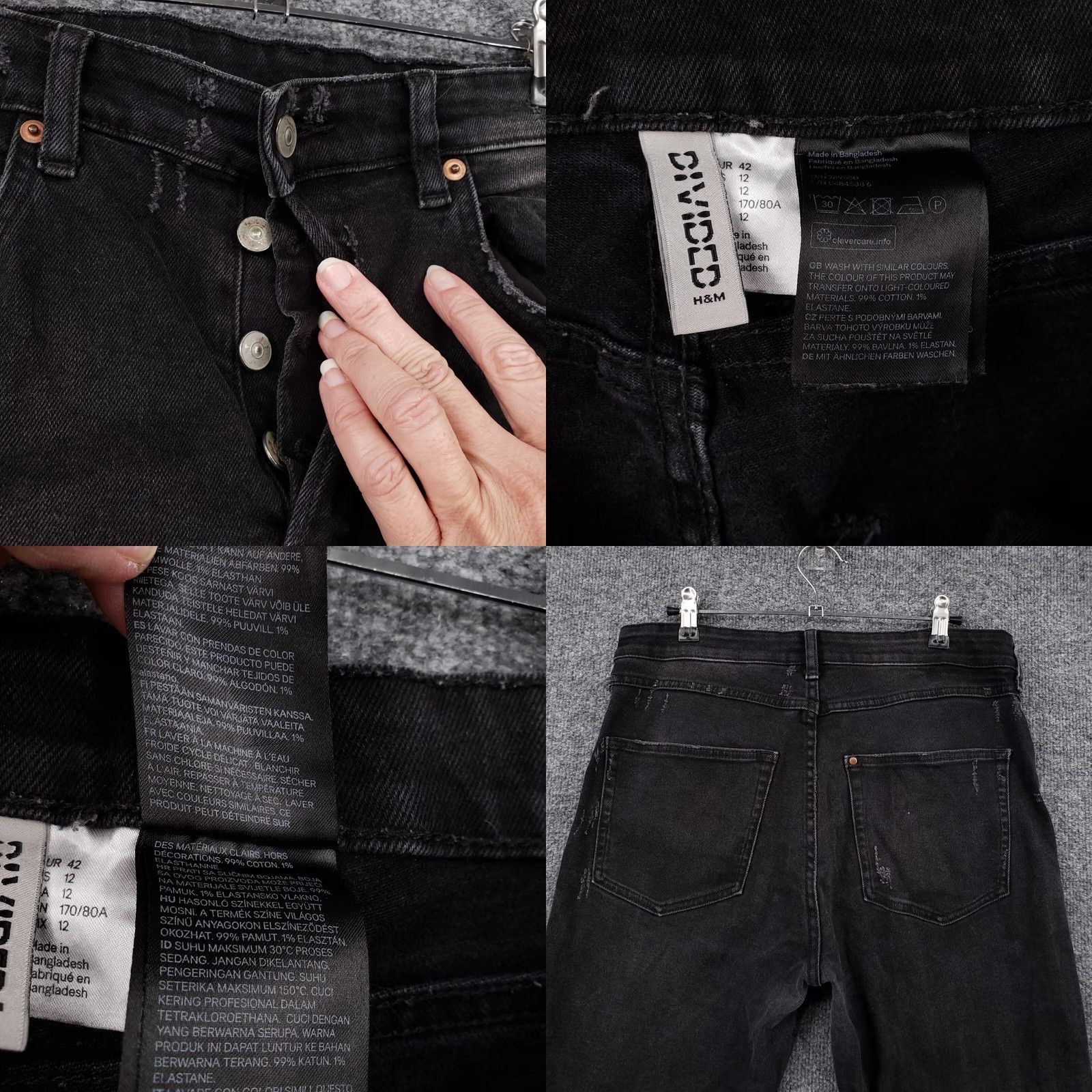 H&M H&M Jeans Womens 12 Black Button Fly Mid Rise Ankle Crop Denim Distressed Size 34" / US 12 / IT 48 - 8 Thumbnail