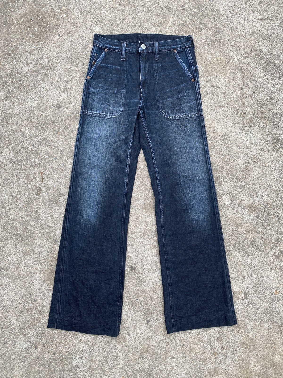 45rpm × Indigo × Japanese Brand 2000s - 45RPM Japan Fatigue Indigo Blue Faded Flare Denim Size US 26 / EU 42 - 1 Thumbnail