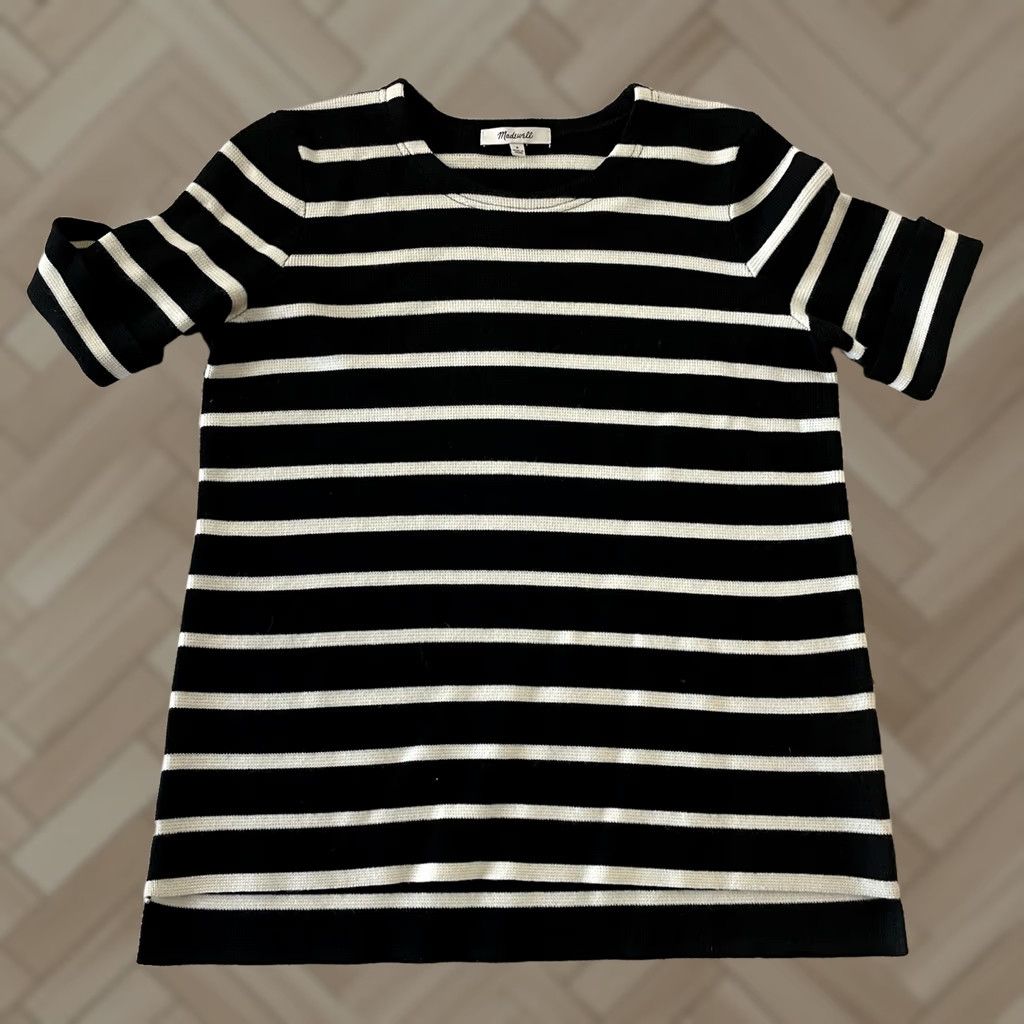 Madewell VINTAGE? Madewell Short Sleeve Striped Sweater Top Women's Small Black White Wool Blend Size S / US 4 / IT 40 - 1 Thumbnail