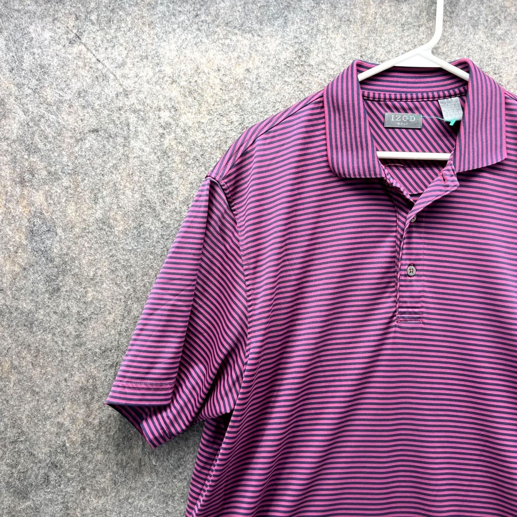 Izod Izod Polo Shirt Men Large Adult Purple Blue Striped Golf Casual Preppy Button Collar Short Sleeve Size US L / EU 52-54 / 3 - 3 Thumbnail
