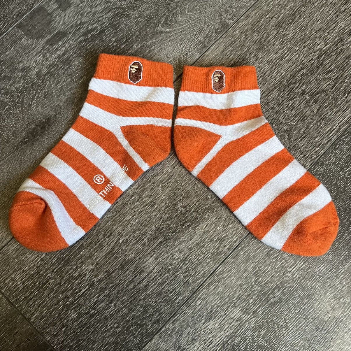 Bape A Bathing Ape Bape Orange White Striped Logo Ankle Socks Size ONE SIZE - 1 Thumbnail