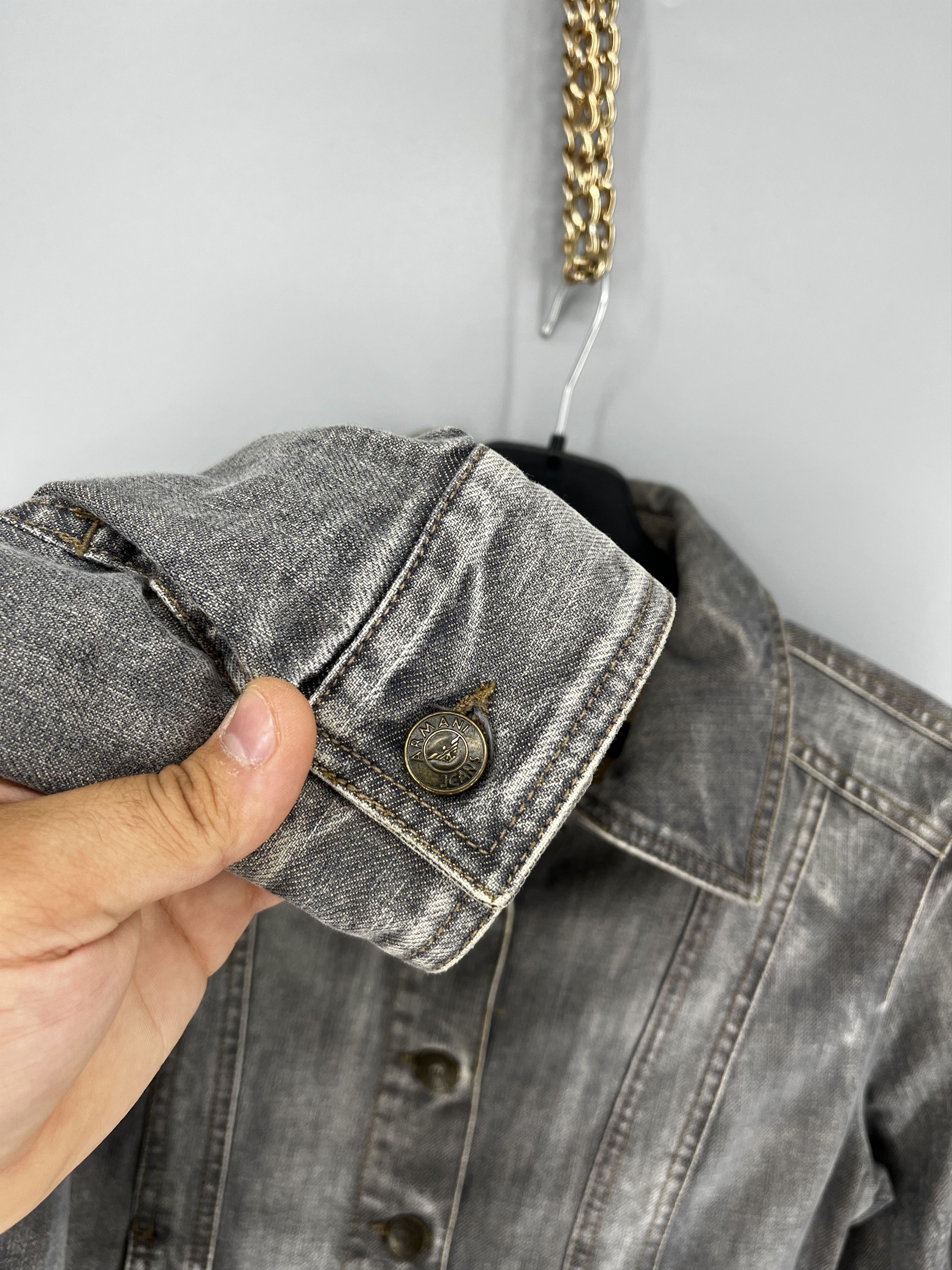 Armani Vintage Y2K Armani Exchange Grey Denim Wash Zip Up Jacket Size S / US 4 / IT 40 - 7 Thumbnail