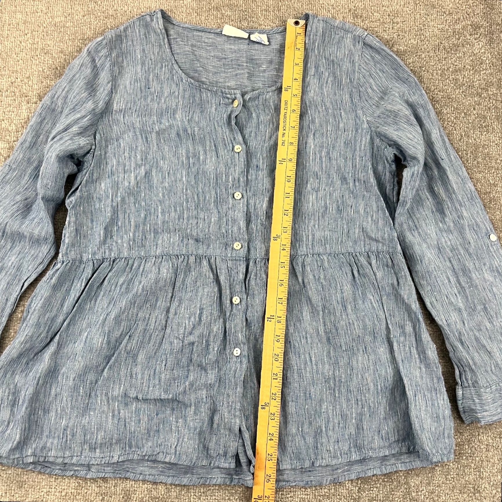 Vintage VINTAGE Sigrid Olsen Blouse Womens Small Blue Linen Peplum Long Sleeve Casual Office Wear Size S / US 4 / IT 40 - 3 Thumbnail