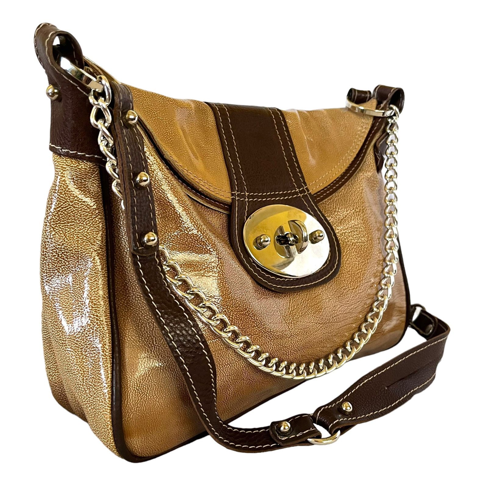 Other Vin Baker Tan Brown Patent Leather Chain Strap Satchel Bag Size ONE SIZE - 10 Thumbnail