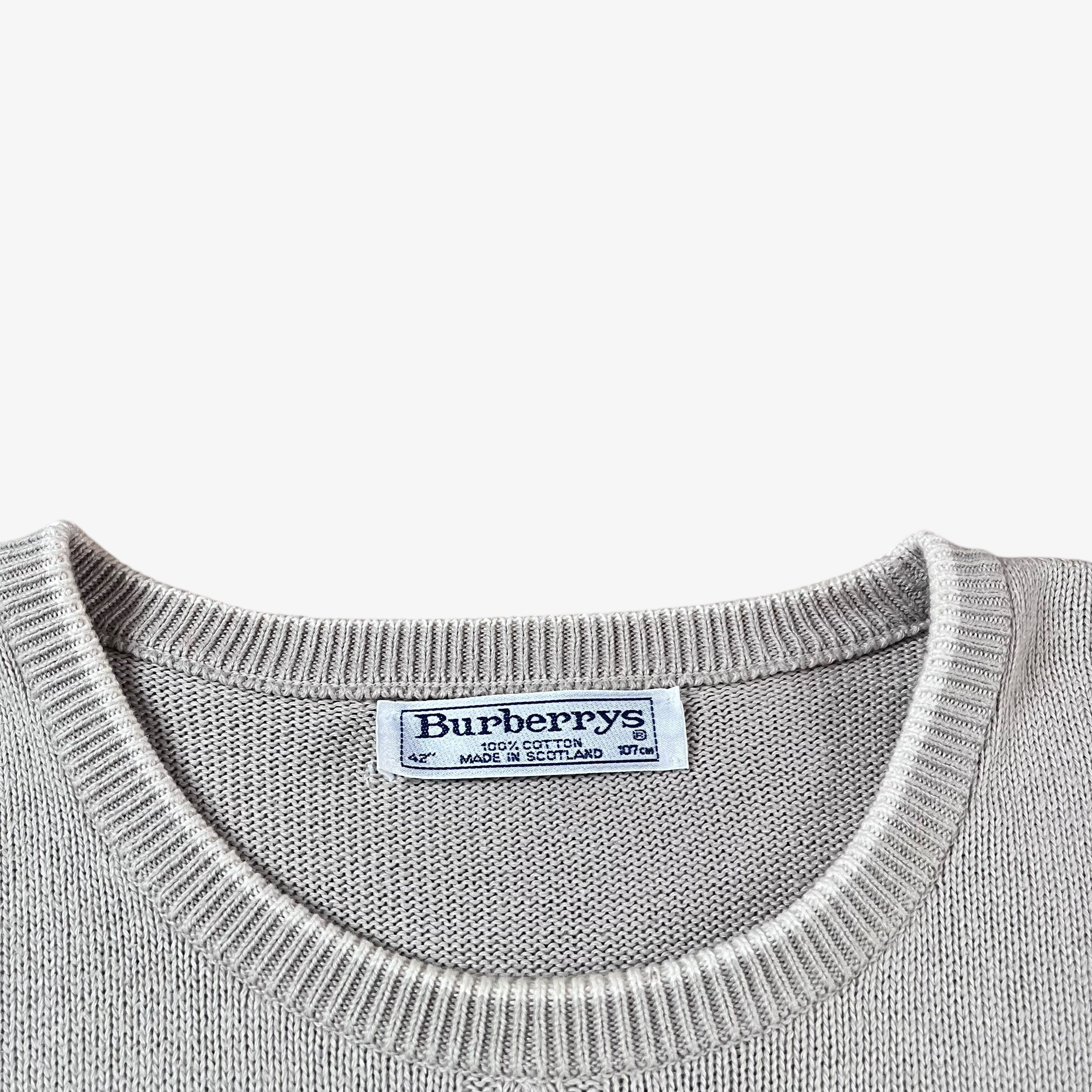 Burberry Vintage 80s Men's Burberry Cable Knit Beige Jumper Size US XL / EU 56 / 4 - 3 Thumbnail