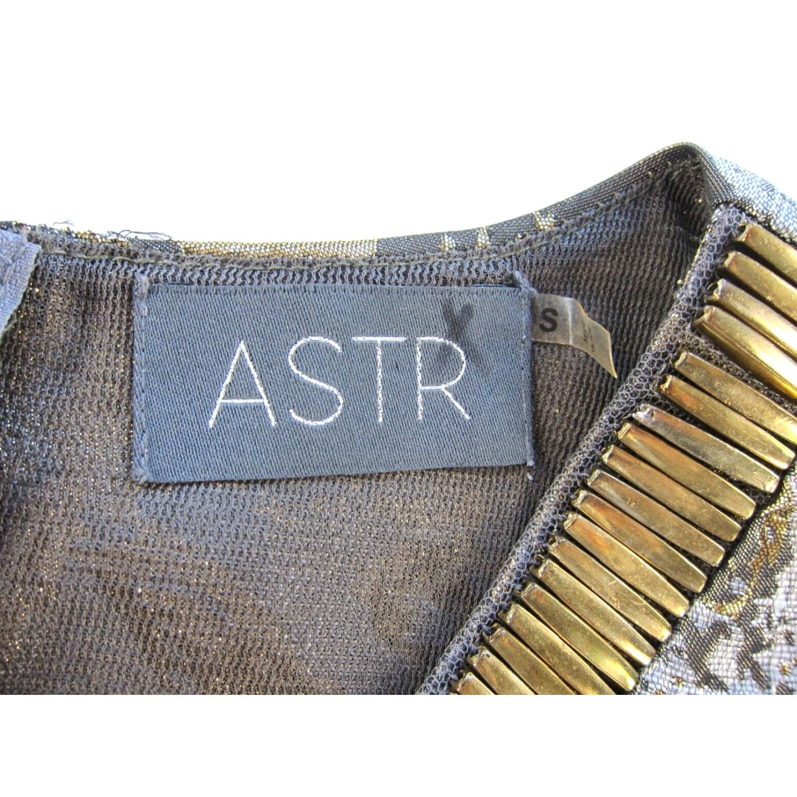 Vintage ASTR Dress Sleeveless Beaded Pleated Tank Cocktail Party Dress S Gold Silver Size S / US 4 / IT 40 - 4 Thumbnail